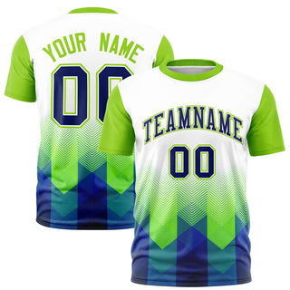 Custom White Neon Green Gradient Ripple Fashion Raglan Sleeves Performance T-Shirt - Style 1