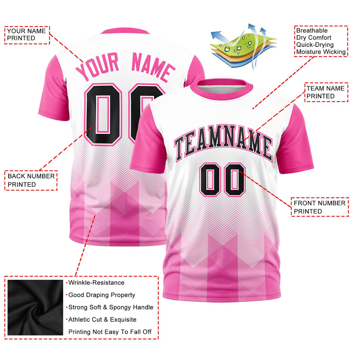 Custom White Pink Gradient Ripple Fashion Raglan Sleeves Performance T-Shirt