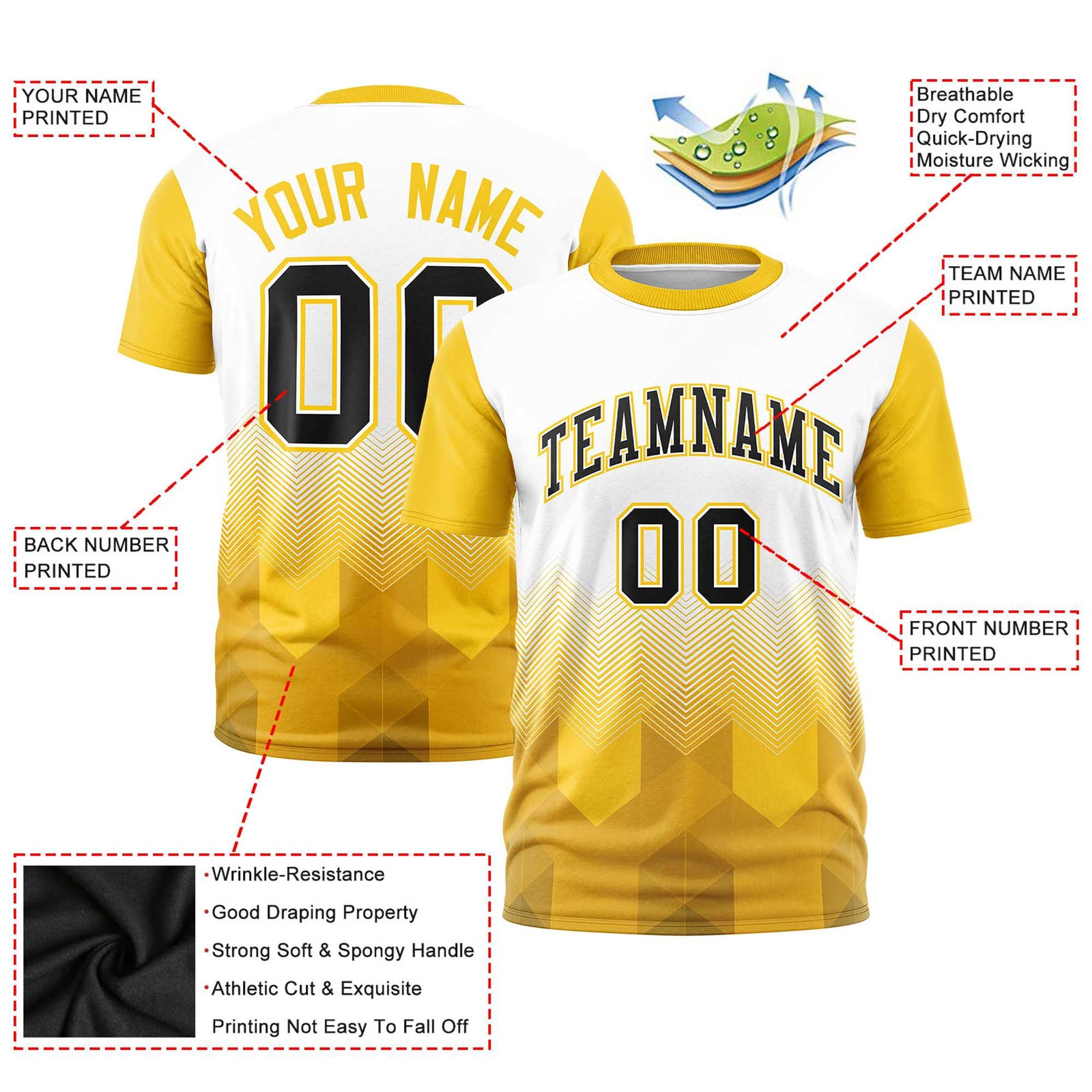 Custom White Gold-01 Gradient Ripple Fashion Raglan Sleeves Performance T-Shirt