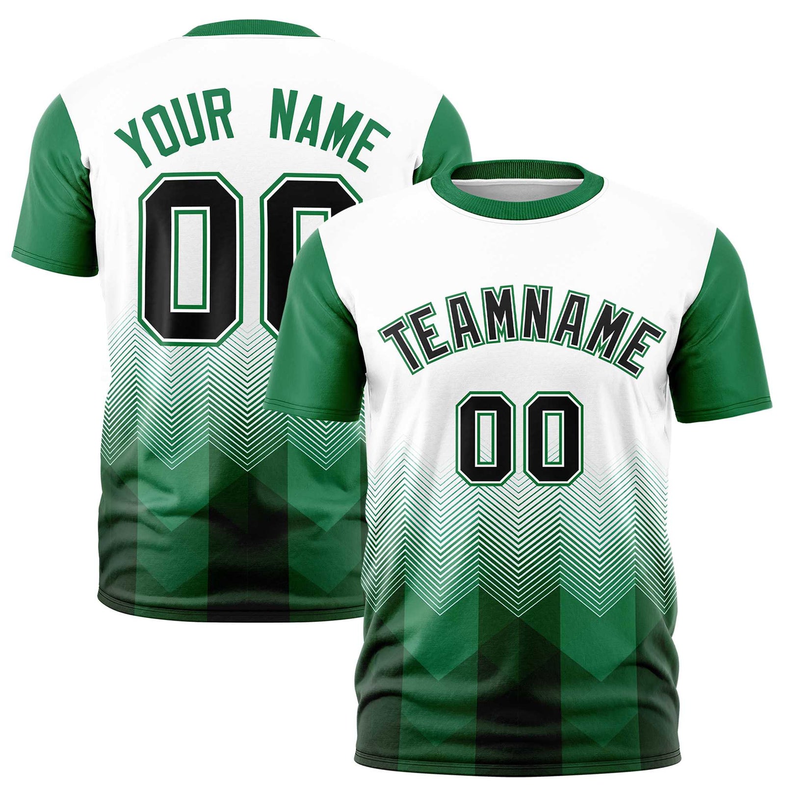 Custom White Kelly Green Gradient Ripple Fashion Raglan Sleeves Performance T-Shirt