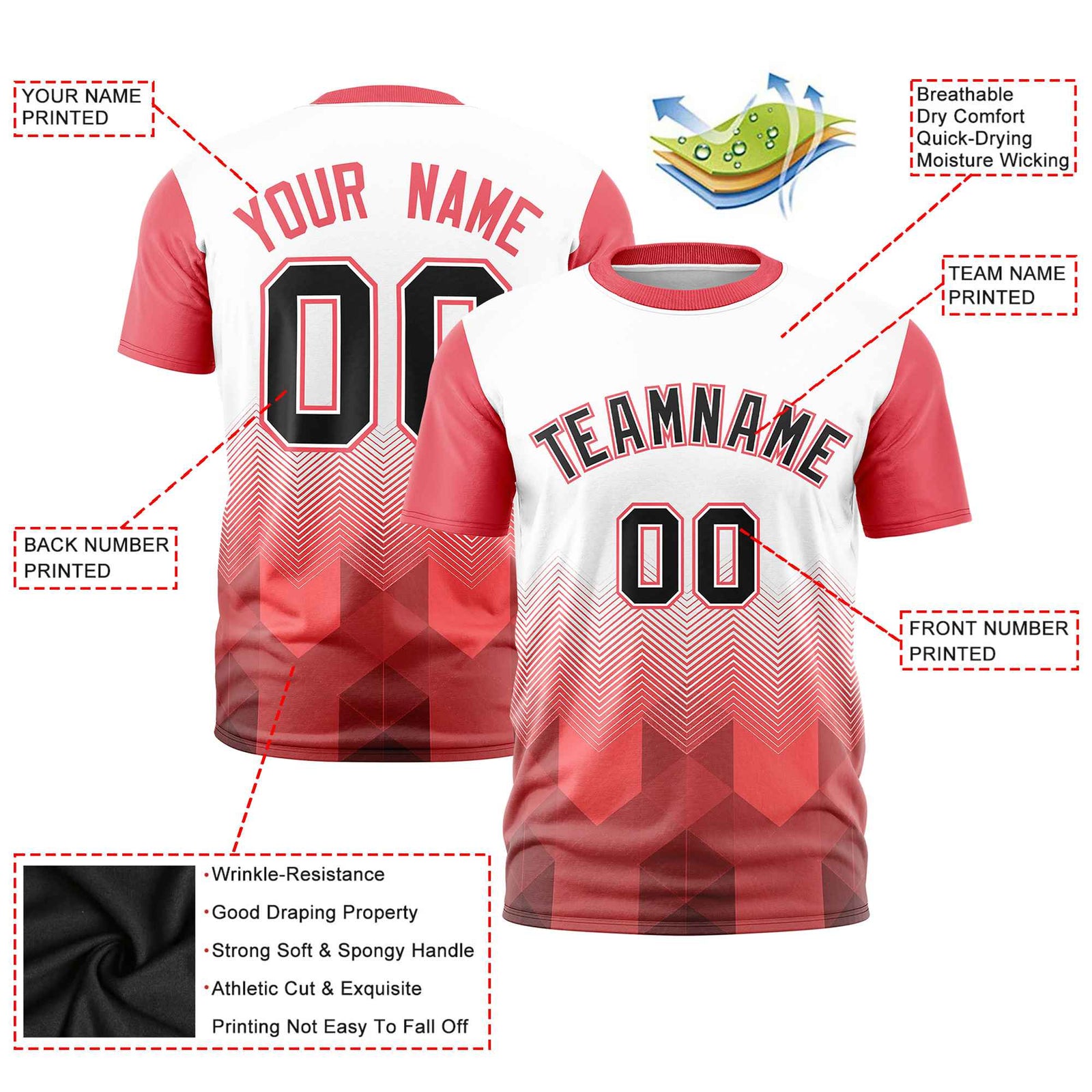 Custom White Light Red Gradient Ripple Fashion Raglan Sleeves Performance T-Shirt