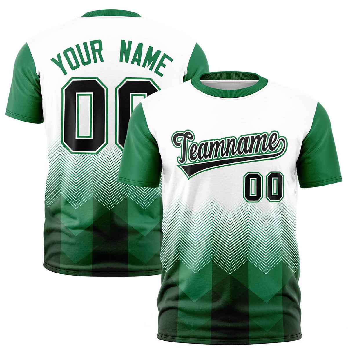 Custom White Kelly Green Gradient Ripple Fashion Raglan Sleeves Performance T-Shirt