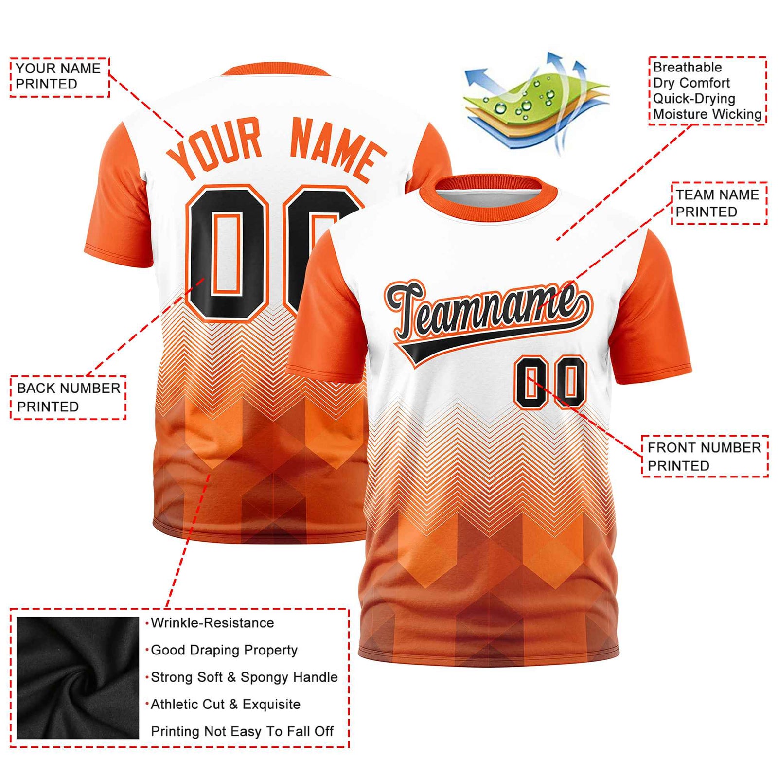 Custom White Orange Gradient Ripple Fashion Raglan Sleeves Performance T-Shirt