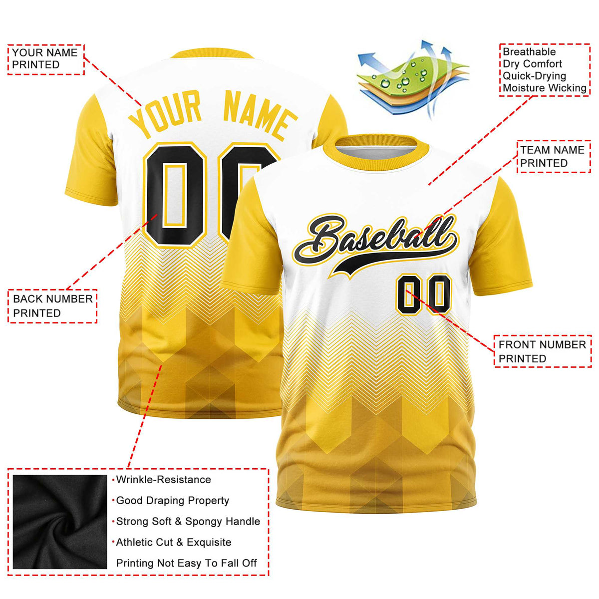 Custom White Gold-01 Gradient Ripple Fashion Raglan Sleeves Performance T-Shirt