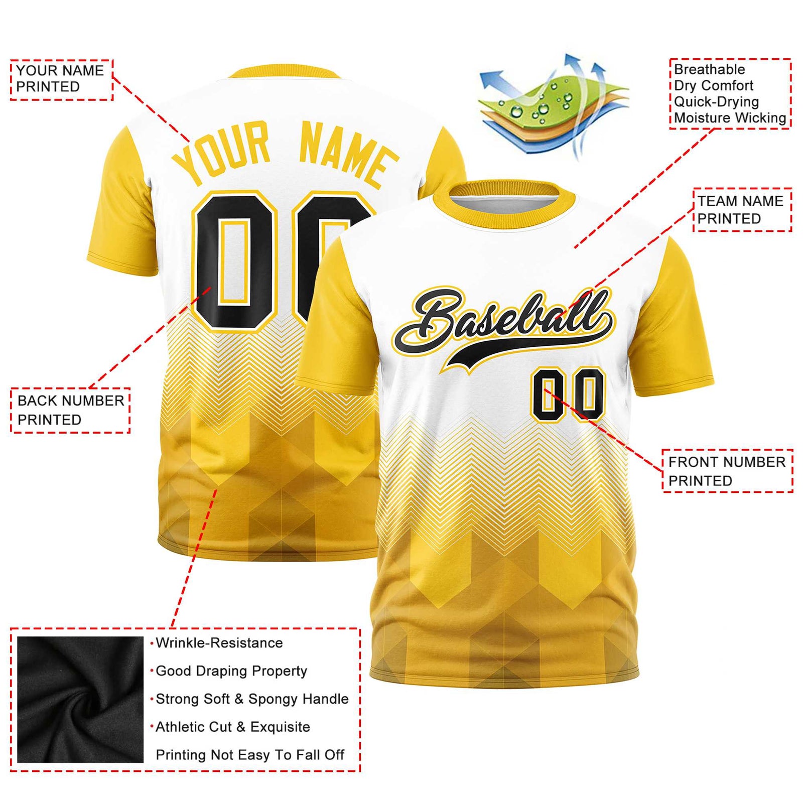 Custom White Gold-01 Gradient Ripple Fashion Raglan Sleeves Performance T-Shirt