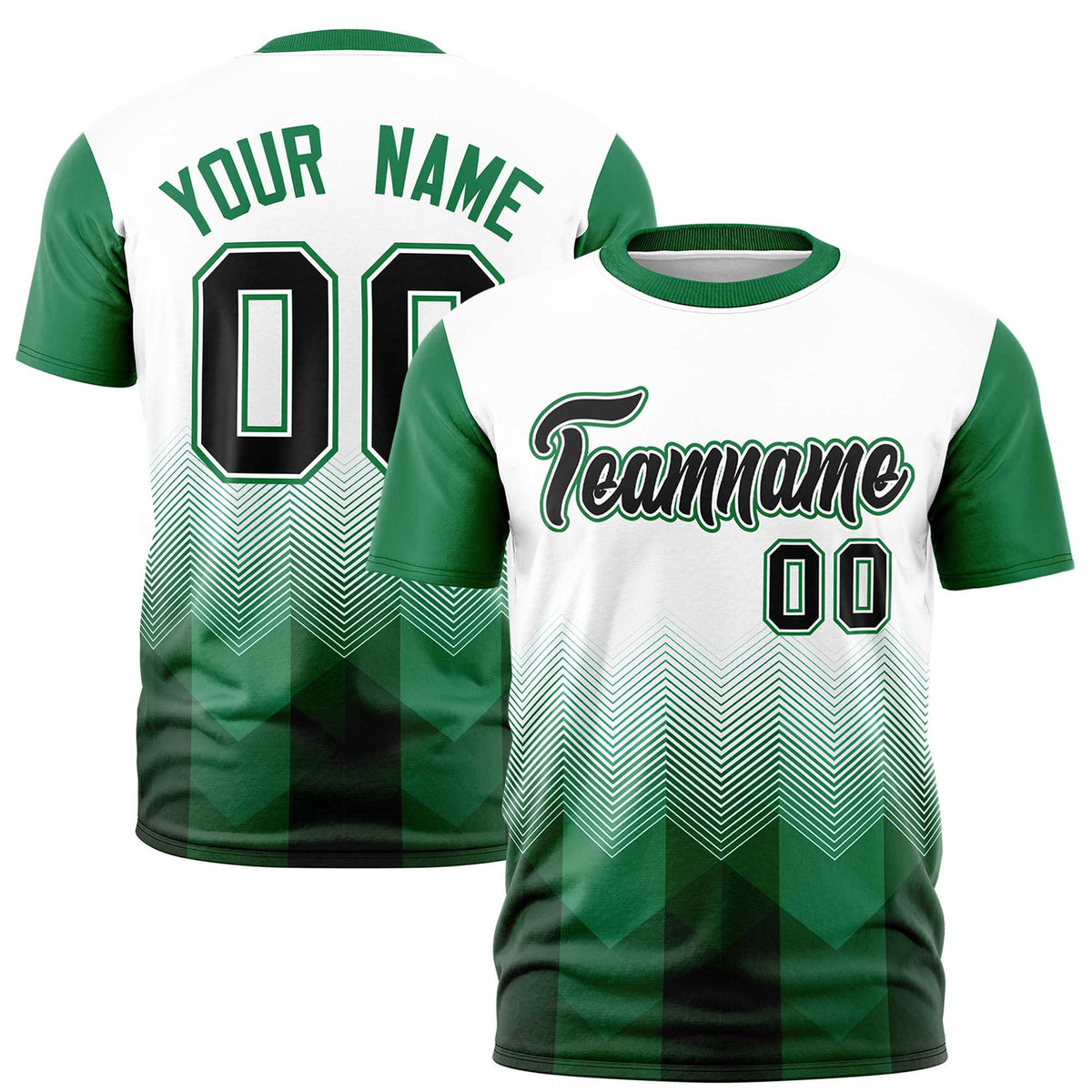 Custom White Kelly Green Gradient Ripple Fashion Raglan Sleeves Performance T-Shirt