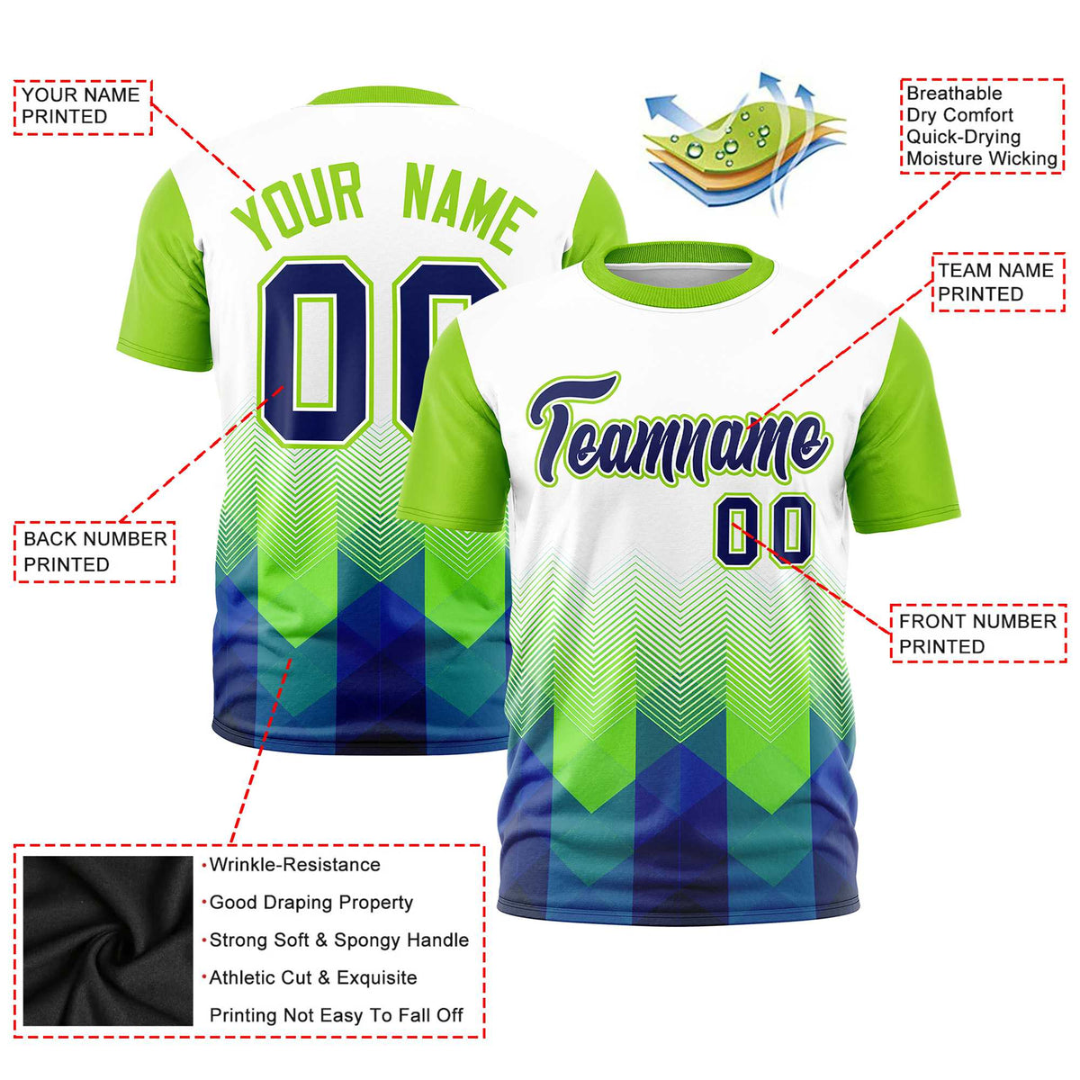 Custom White Neon Green Gradient Ripple Fashion Raglan Sleeves Performance T-Shirt