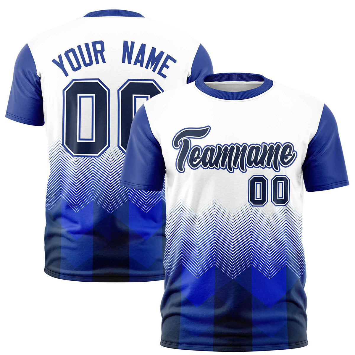 Custom White Royal Blue Gradient Ripple Fashion Raglan Sleeves Performance T-Shirt