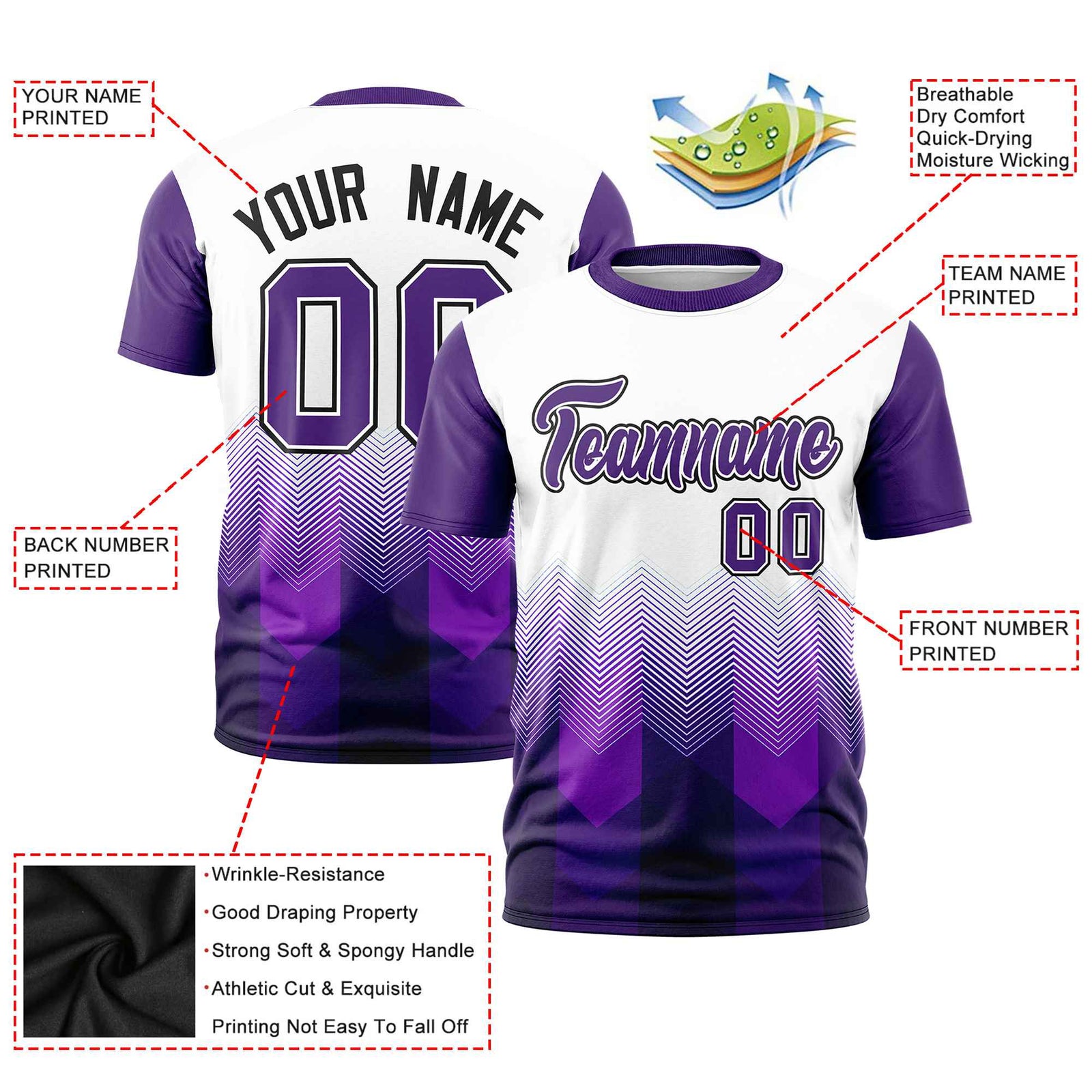 Custom White Purple Gradient Ripple Fashion Raglan Sleeves Performance T-Shirt