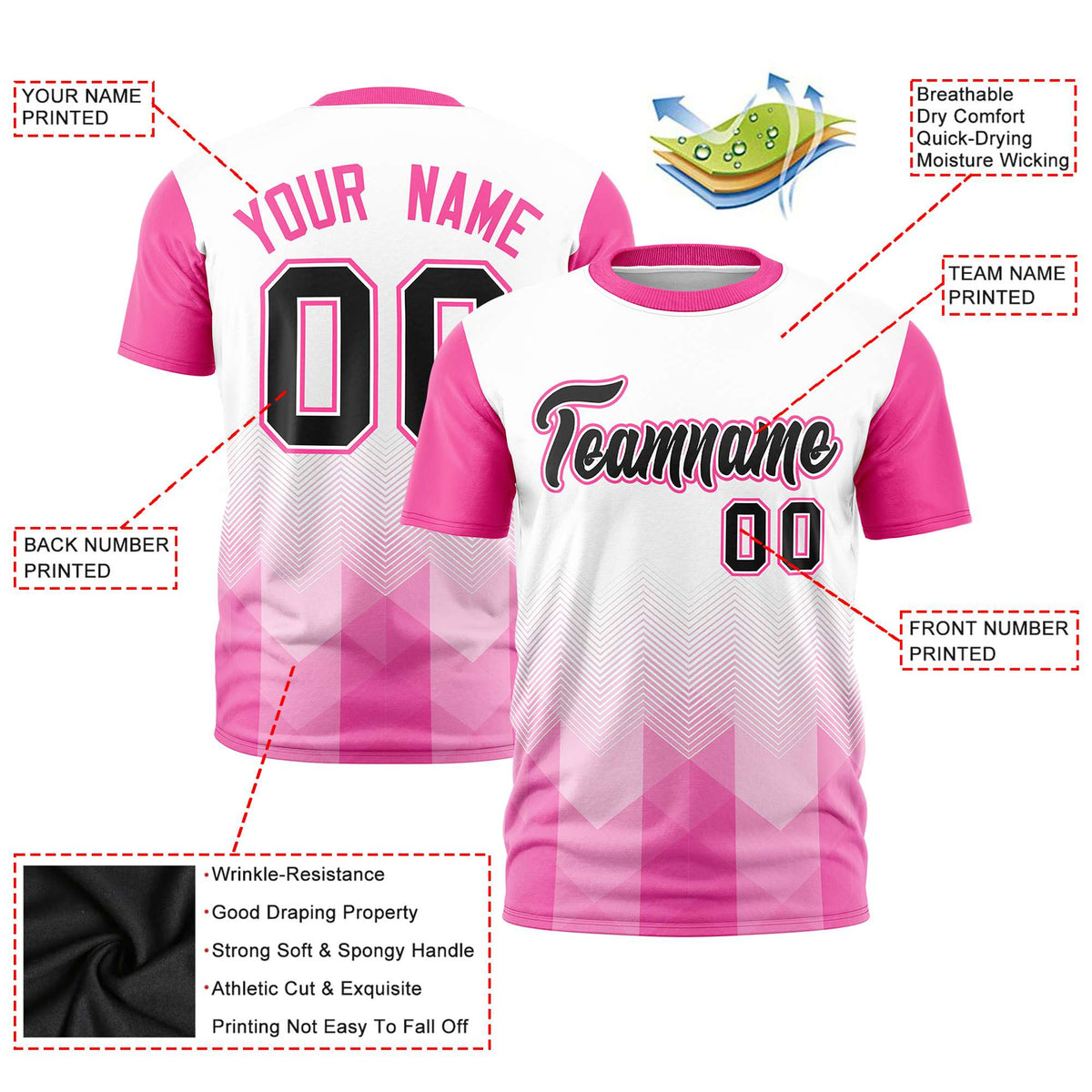 Custom White Pink Gradient Ripple Fashion Raglan Sleeves Performance T-Shirt