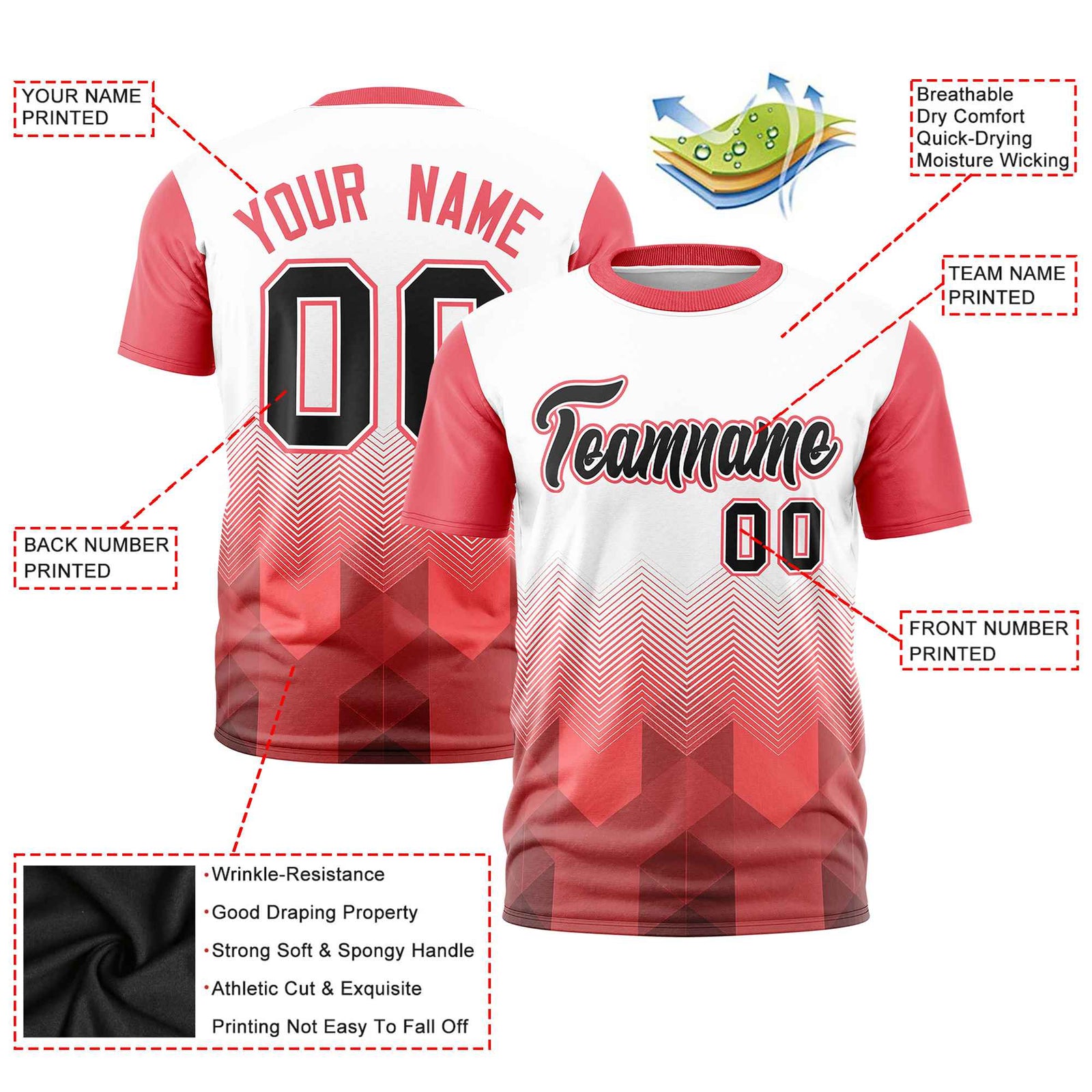 Custom White Light Red Gradient Ripple Fashion Raglan Sleeves Performance T-Shirt