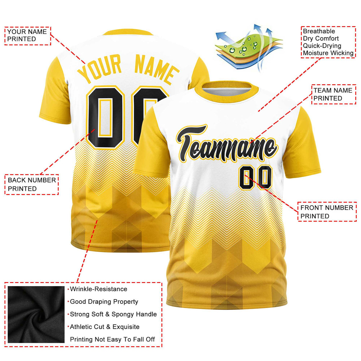 Custom White Gold-01 Gradient Ripple Fashion Raglan Sleeves Performance T-Shirt
