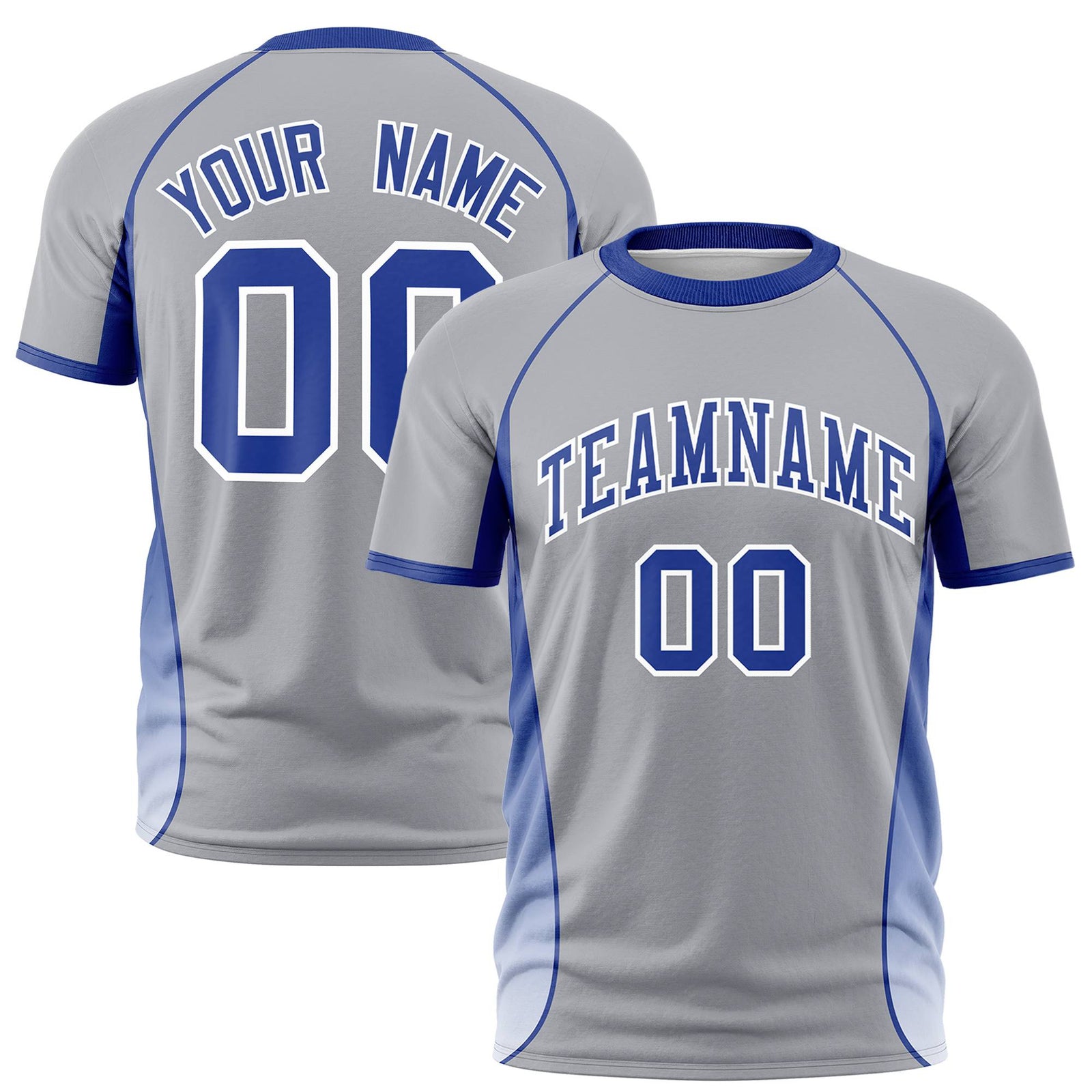 Custom Gray Royal Blue-White Crew neck Side Gradient Fashion Performance T-Shirt