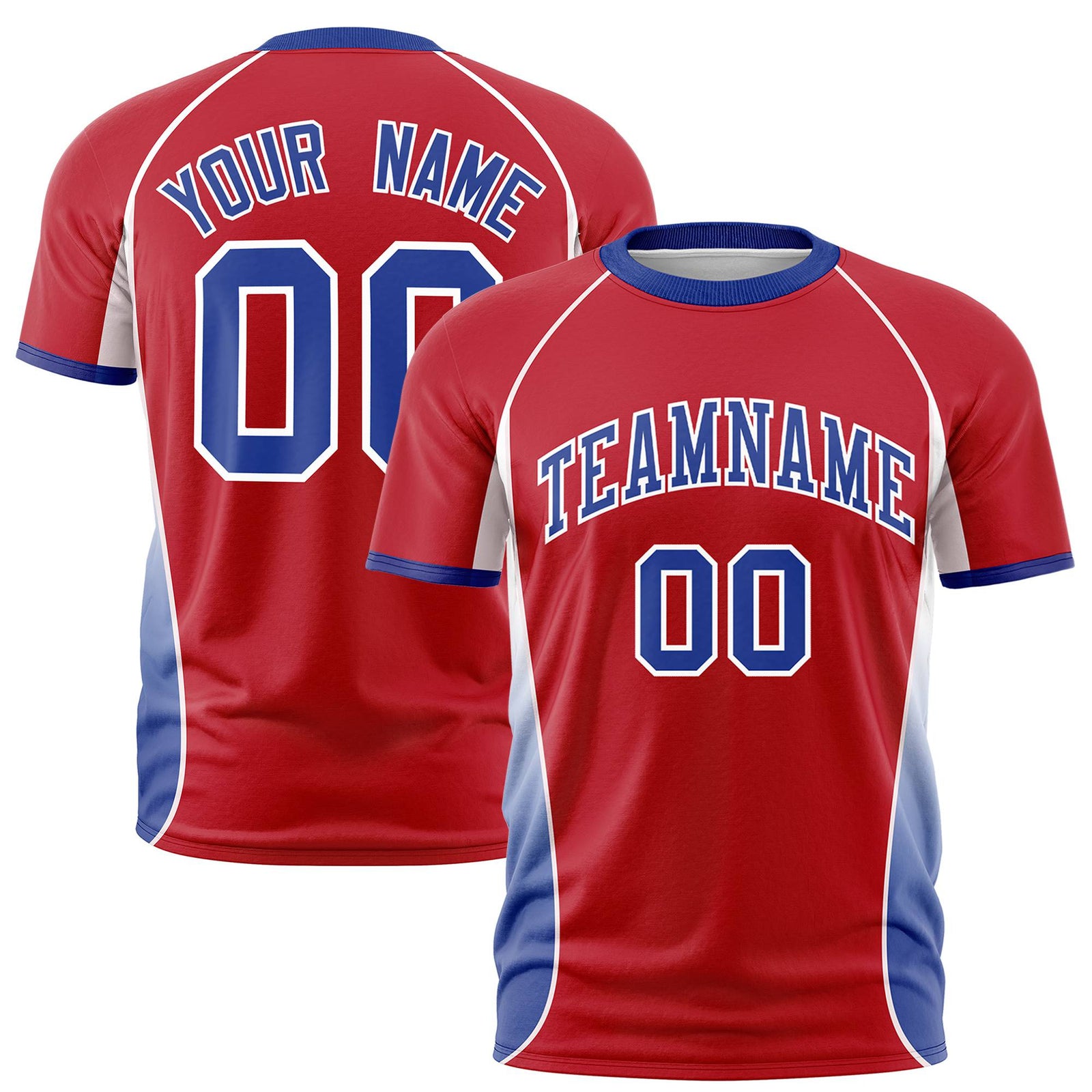Custom Red White-Royal Blue Crew neck Side Gradient Fashion Performance T-Shirt
