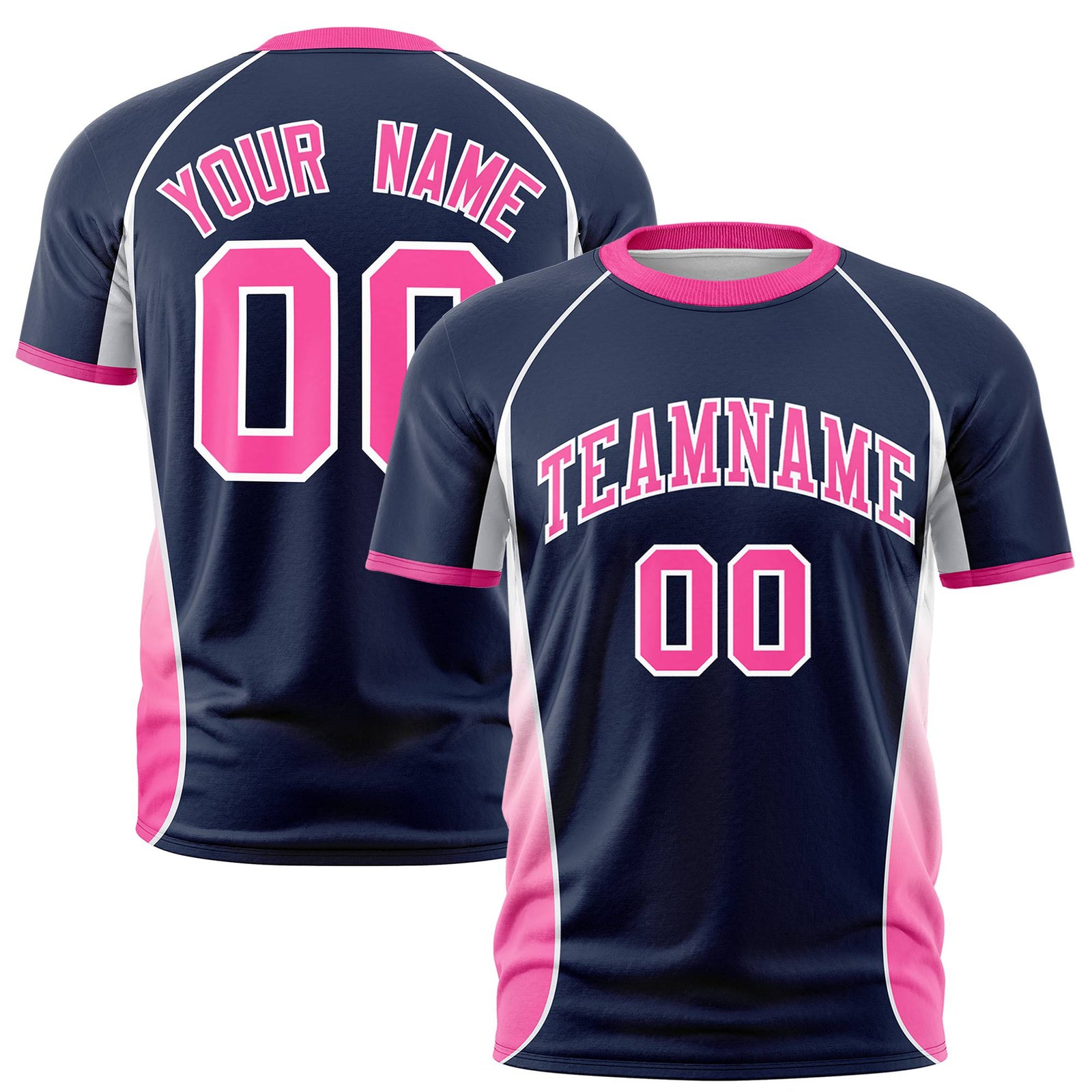 Custom Navy White-Pink Crew neck Side Gradient Fashion Performance T-Shirt
