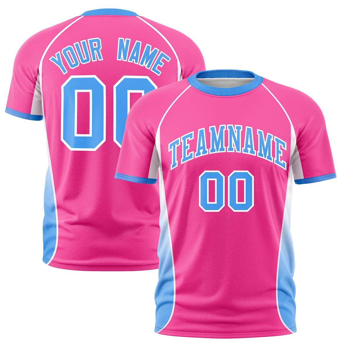 Custom Pink White-Powder Blue Crew neck Side Gradient Fashion Performance T-Shirt