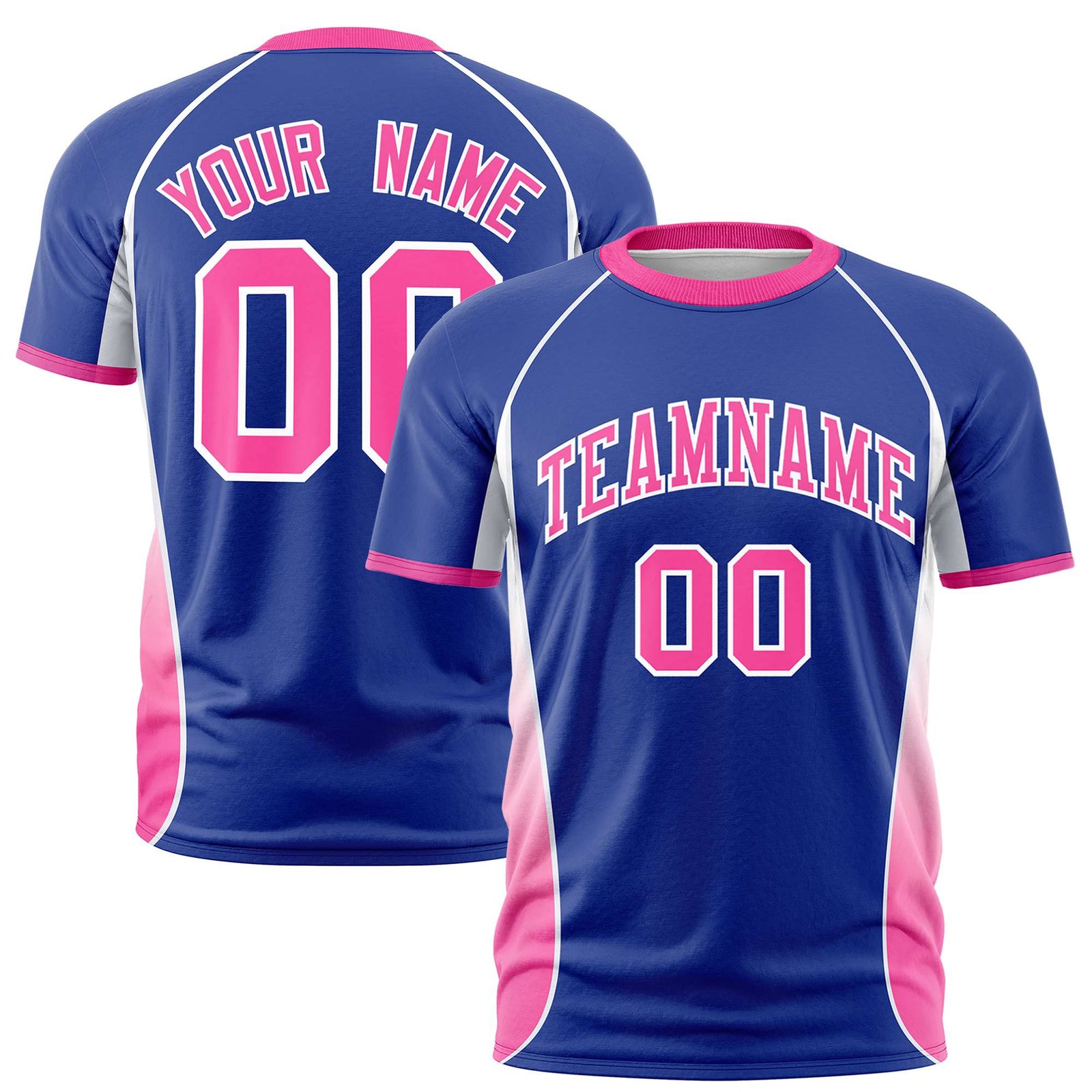 Custom Royal Blue White-Pink Crew neck Side Gradient Fashion Performance T-Shirt