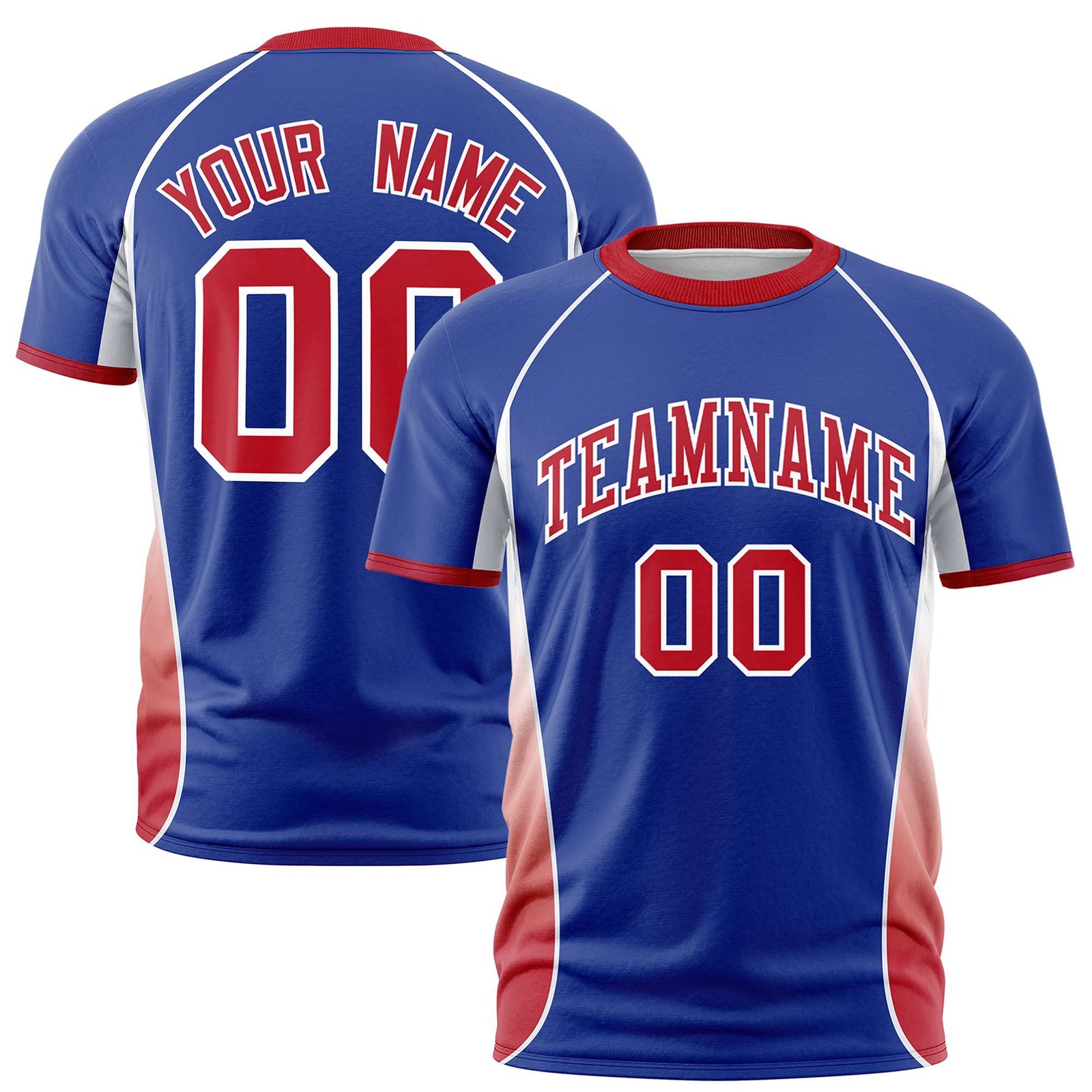 Custom Royal Blue White-Red Crew neck Side Gradient Fashion Performance T-Shirt
