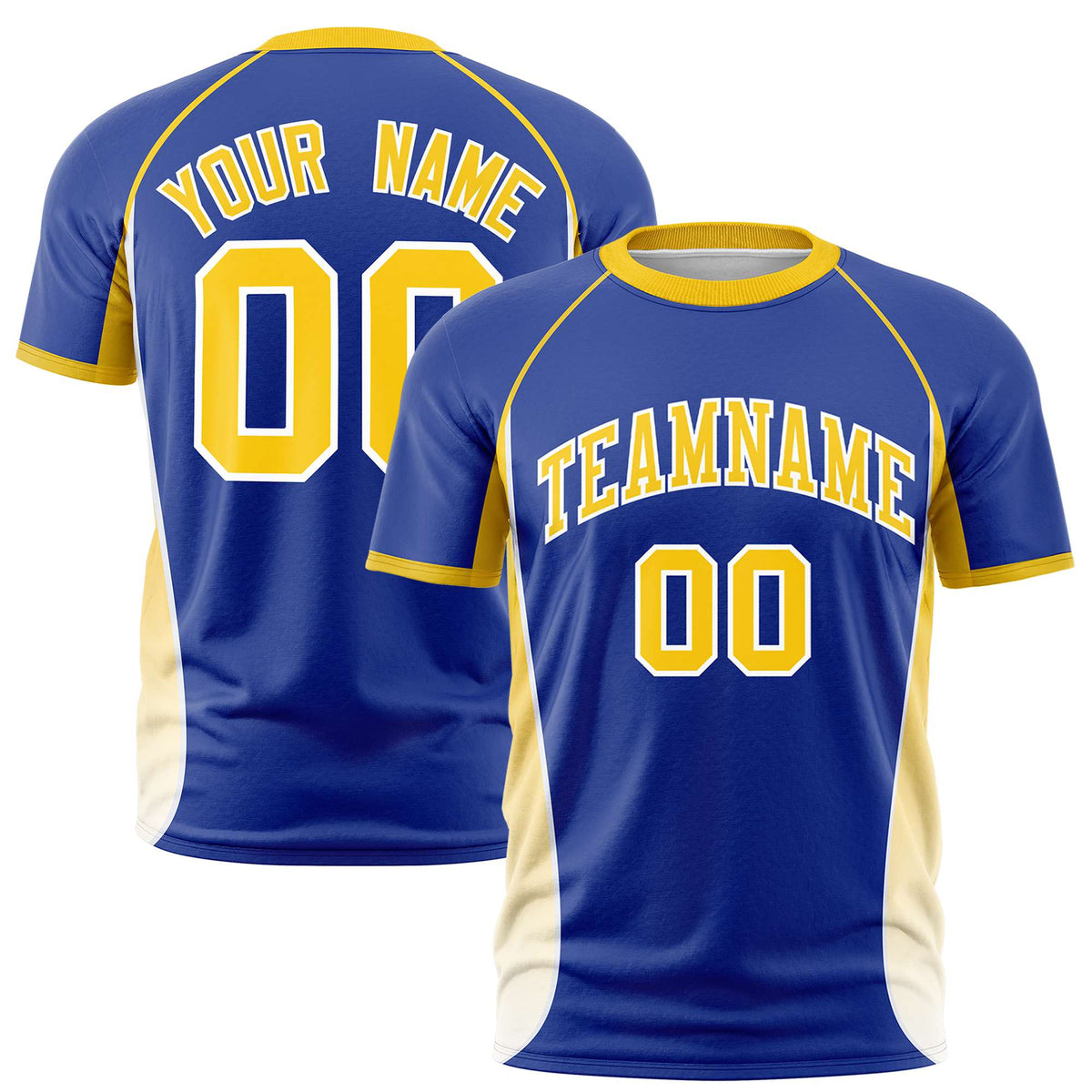 Custom Royal Blue Gold 01-White Crew neck Side Gradient Fashion Performance T-Shirt