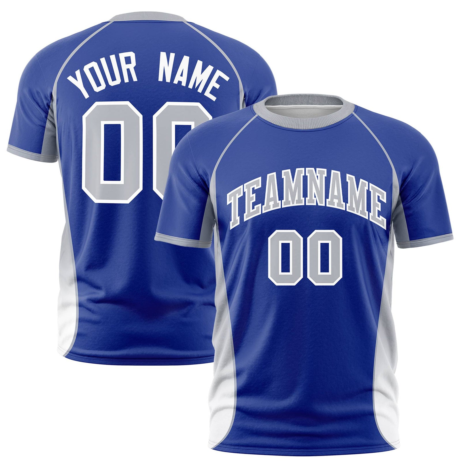 Custom Royal Blue Gray-White Crew neck Side Gradient Fashion Performance T-Shirt