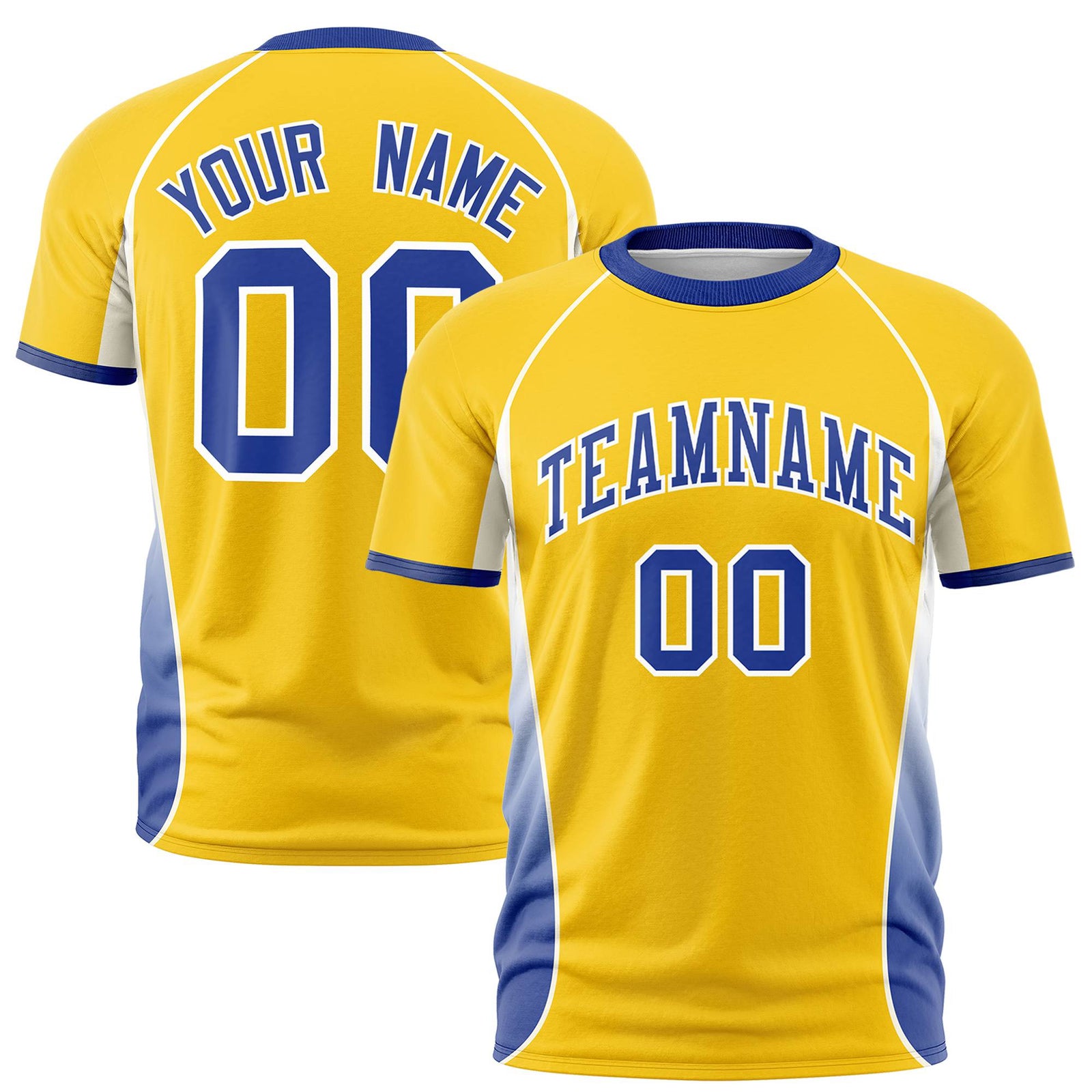 Custom Gold 01 White-Royal Blue Crew neck Side Gradient Fashion Performance T-Shirt