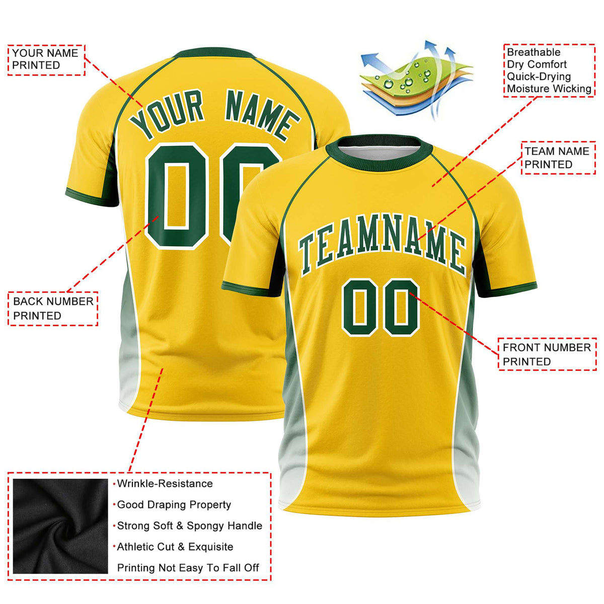 Custom Gold 01 Green-White Crew neck Side Gradient Fashion Performance T-Shirt