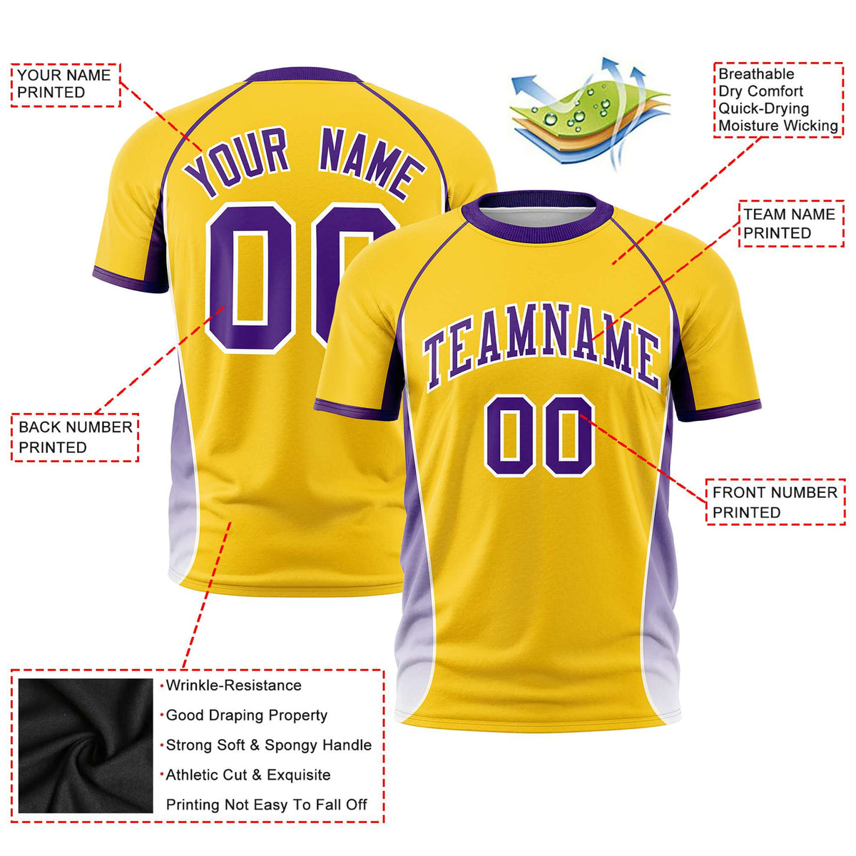 Custom Gold 01 Purple-White Crew neck Side Gradient Fashion Performance T-Shirt