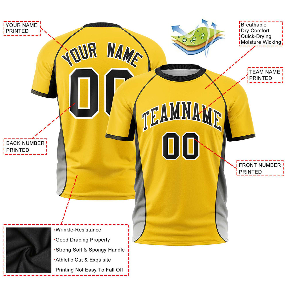 Custom Gold 01 Black-White Crew neck Side Gradient Fashion Performance T-Shirt