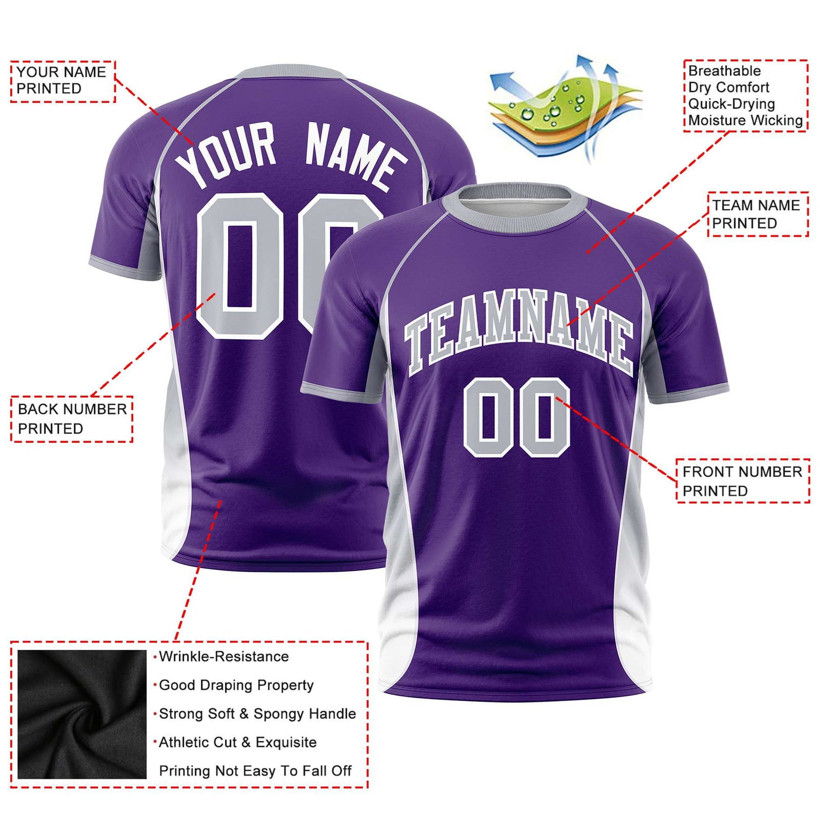 Custom Purple Gray-White Crew neck Side Gradient Fashion Performance T-Shirt