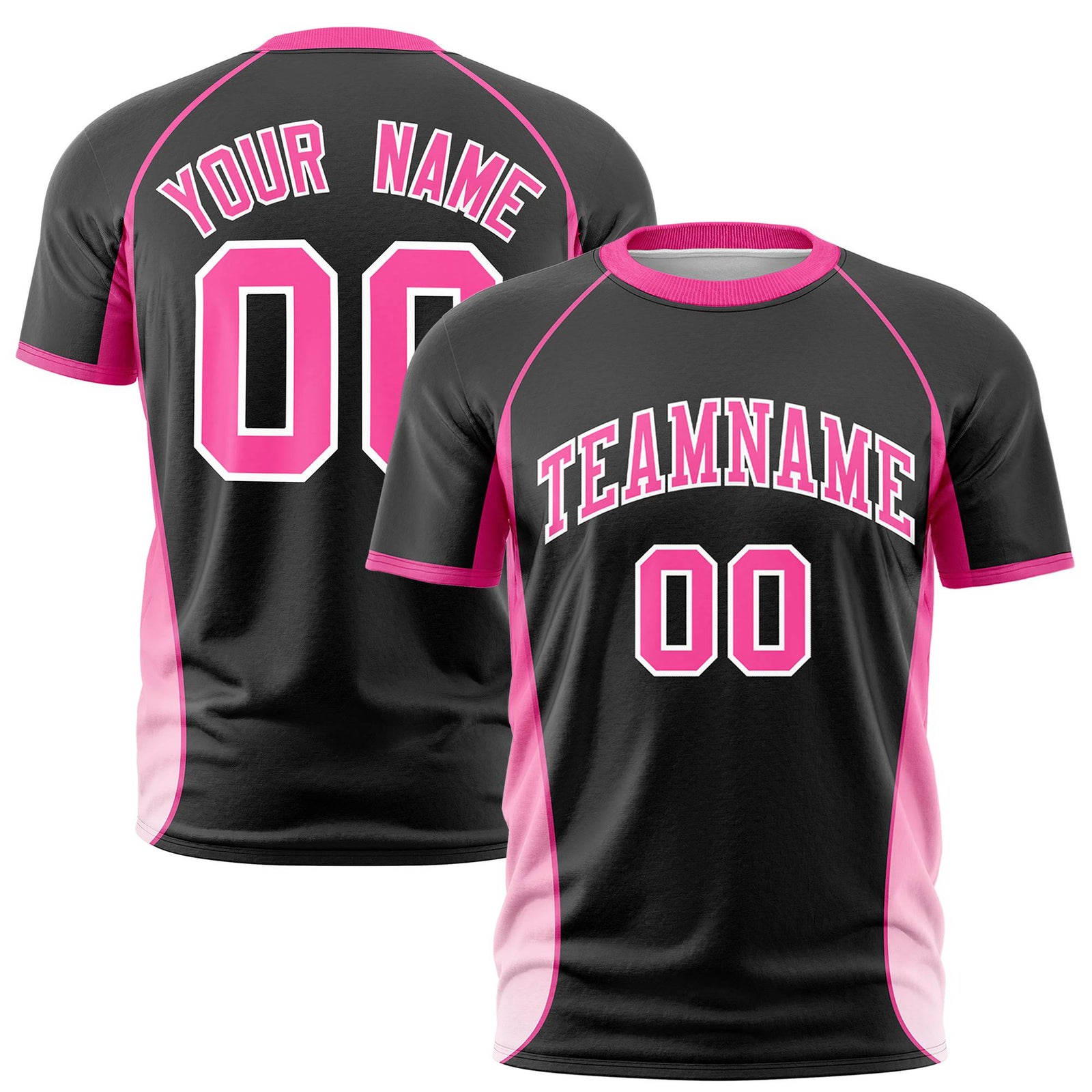 Custom Black Pink-White Crew neck Side Gradient Fashion Performance T-Shirt