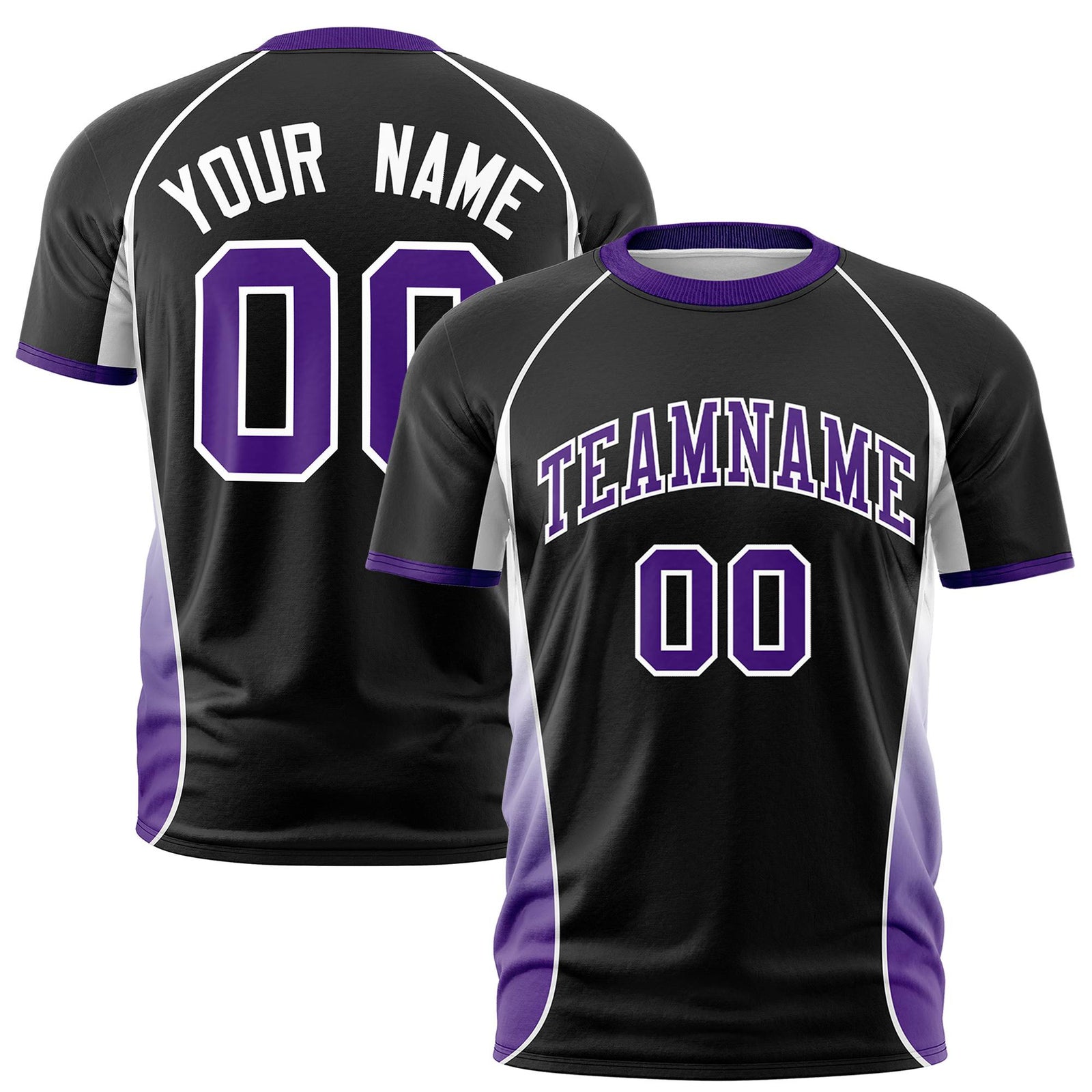 Custom Black White-Purple Crew neck Side Gradient Fashion Performance T-Shirt