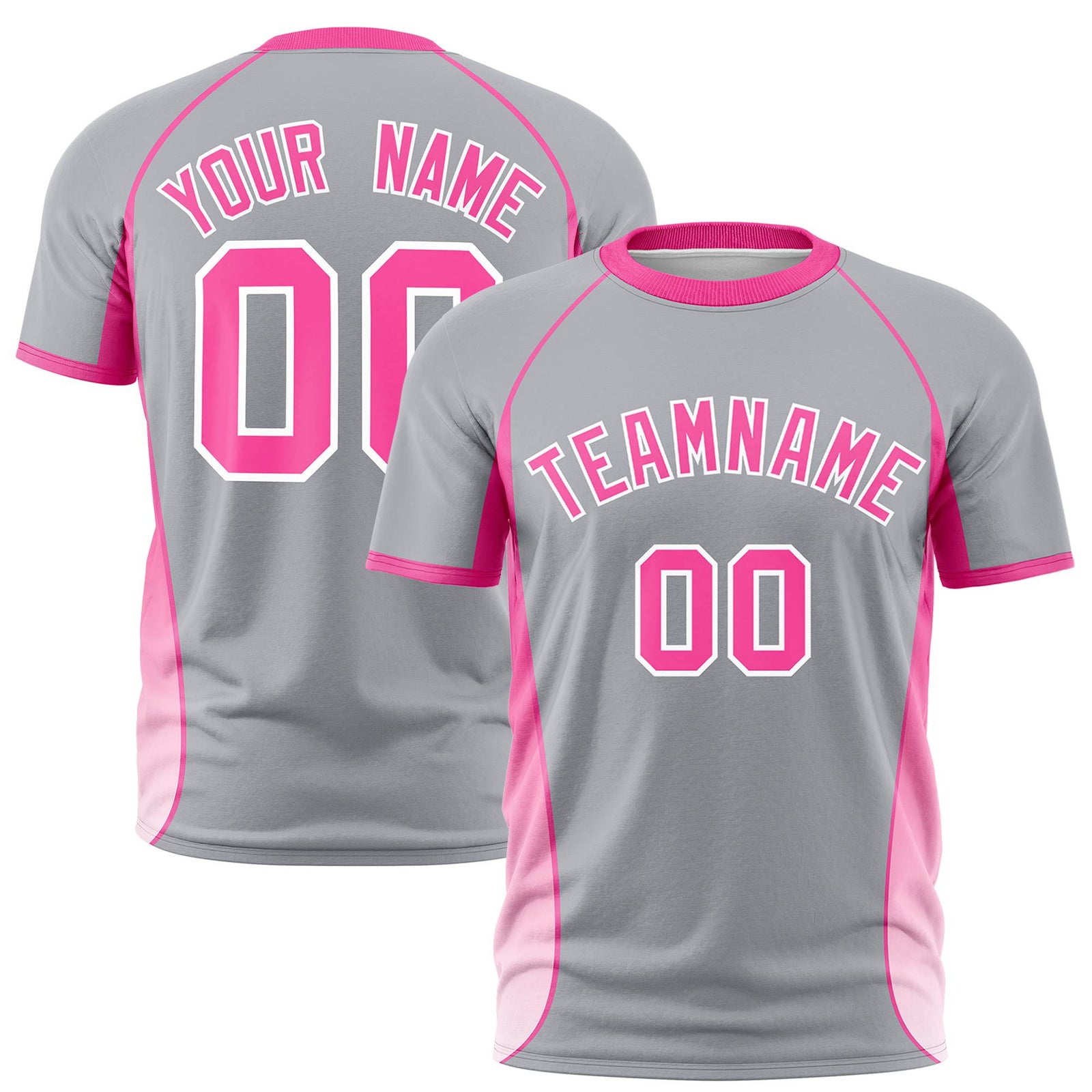 Custom Gray Pink-White Crew neck Side Gradient Fashion Performance T-Shirt