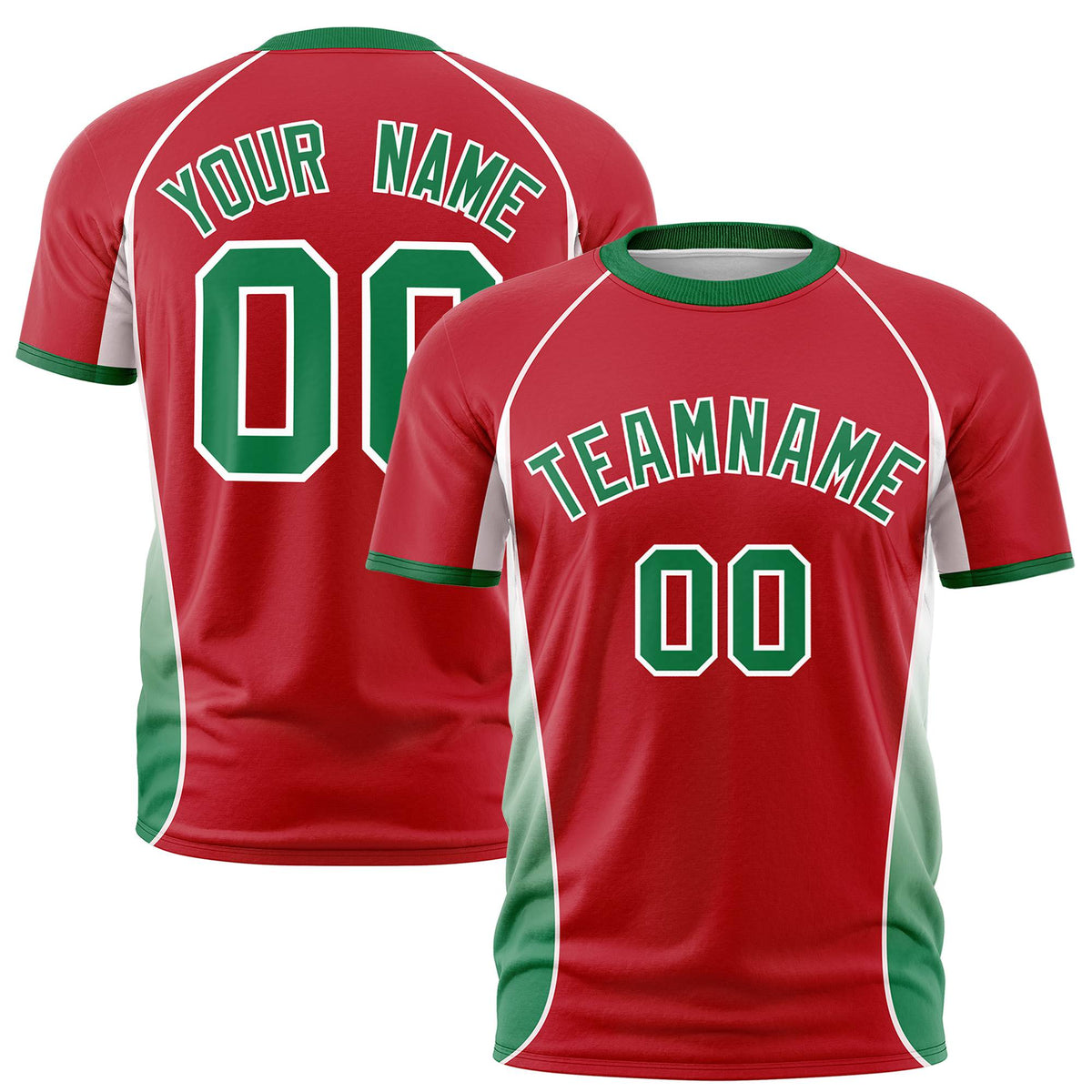 Custom Red White-Kelly Green Crew neck Side Gradient Fashion Performance T-Shirt