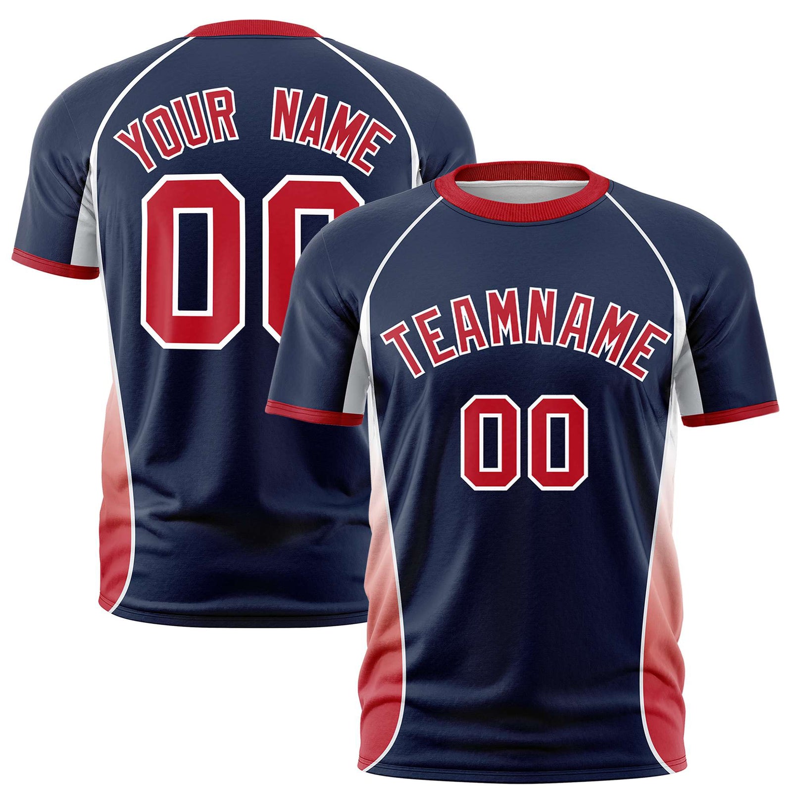 Custom Navy White-Red Crew neck Side Gradient Fashion Performance T-Shirt