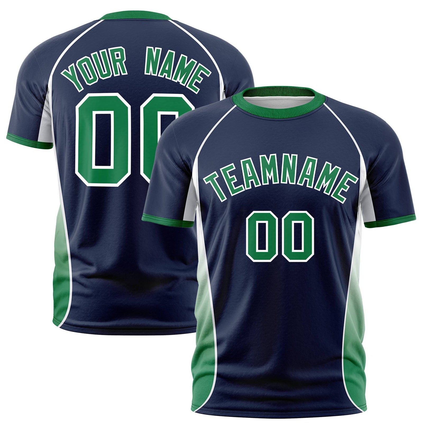 Custom Navy White-Kelly Green Crew neck Side Gradient Fashion Performance T-Shirt