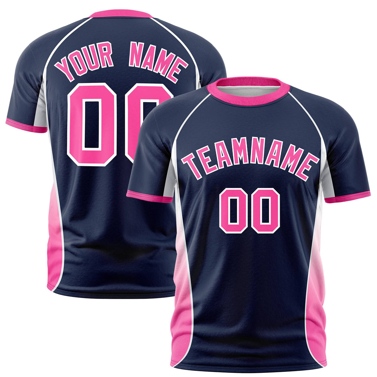 Custom Navy White-Pink Crew neck Side Gradient Fashion Performance T-Shirt