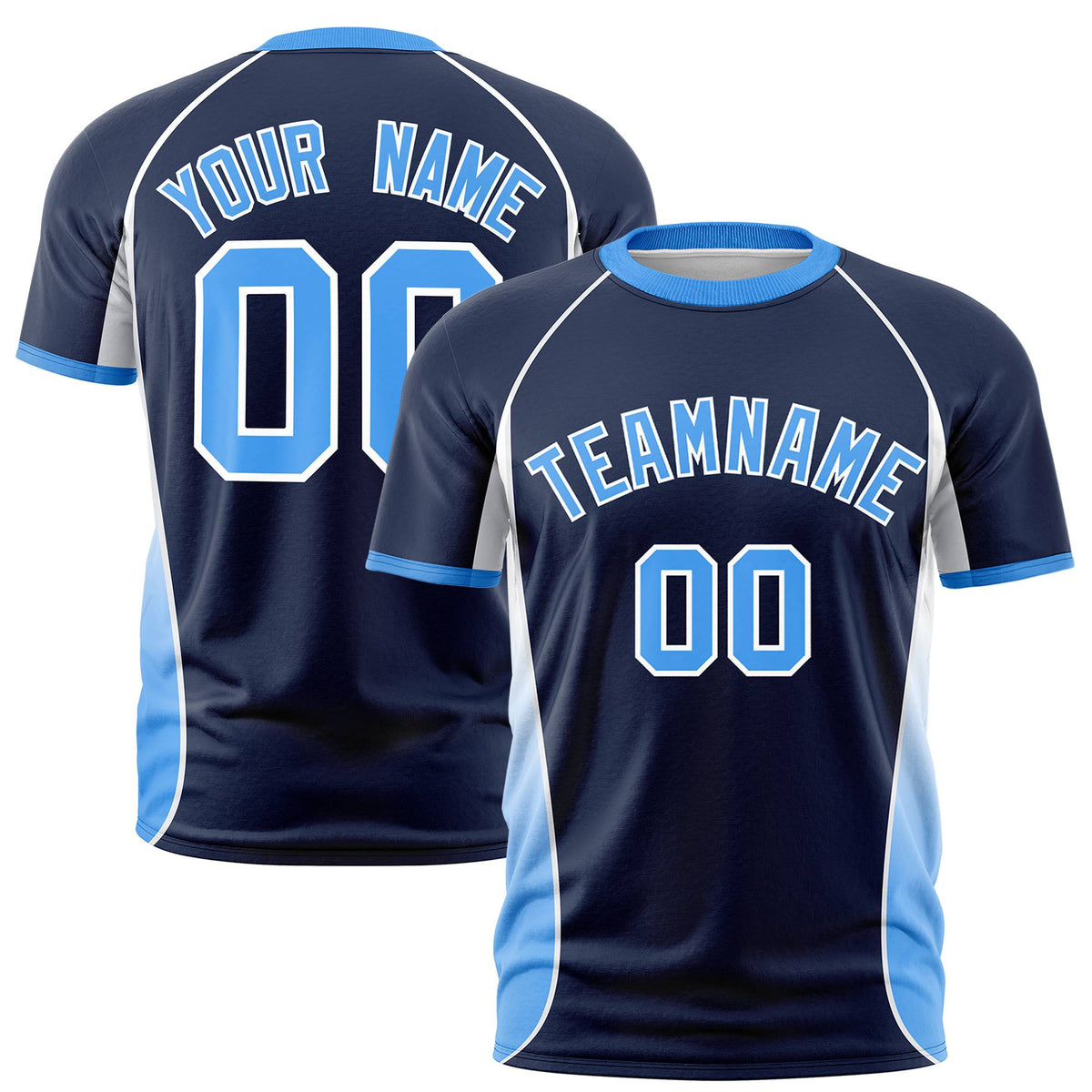 Custom Navy White-Powder Blue Crew neck Side Gradient Fashion Performance T-Shirt