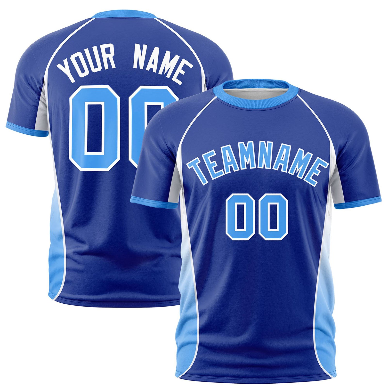 Custom Royal Blue White-Powder Blue Crew neck Side Gradient Fashion Performance T-Shirt