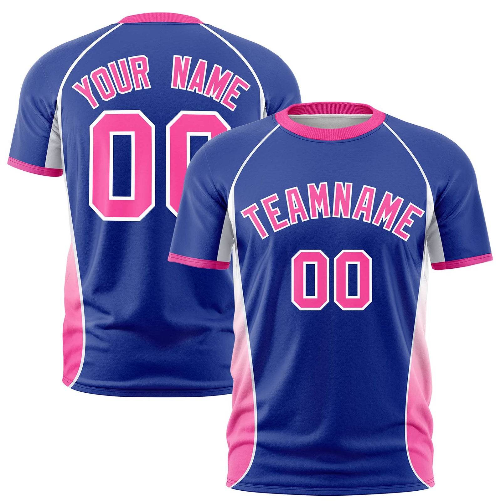 Custom Royal Blue White-Pink Crew neck Side Gradient Fashion Performance T-Shirt