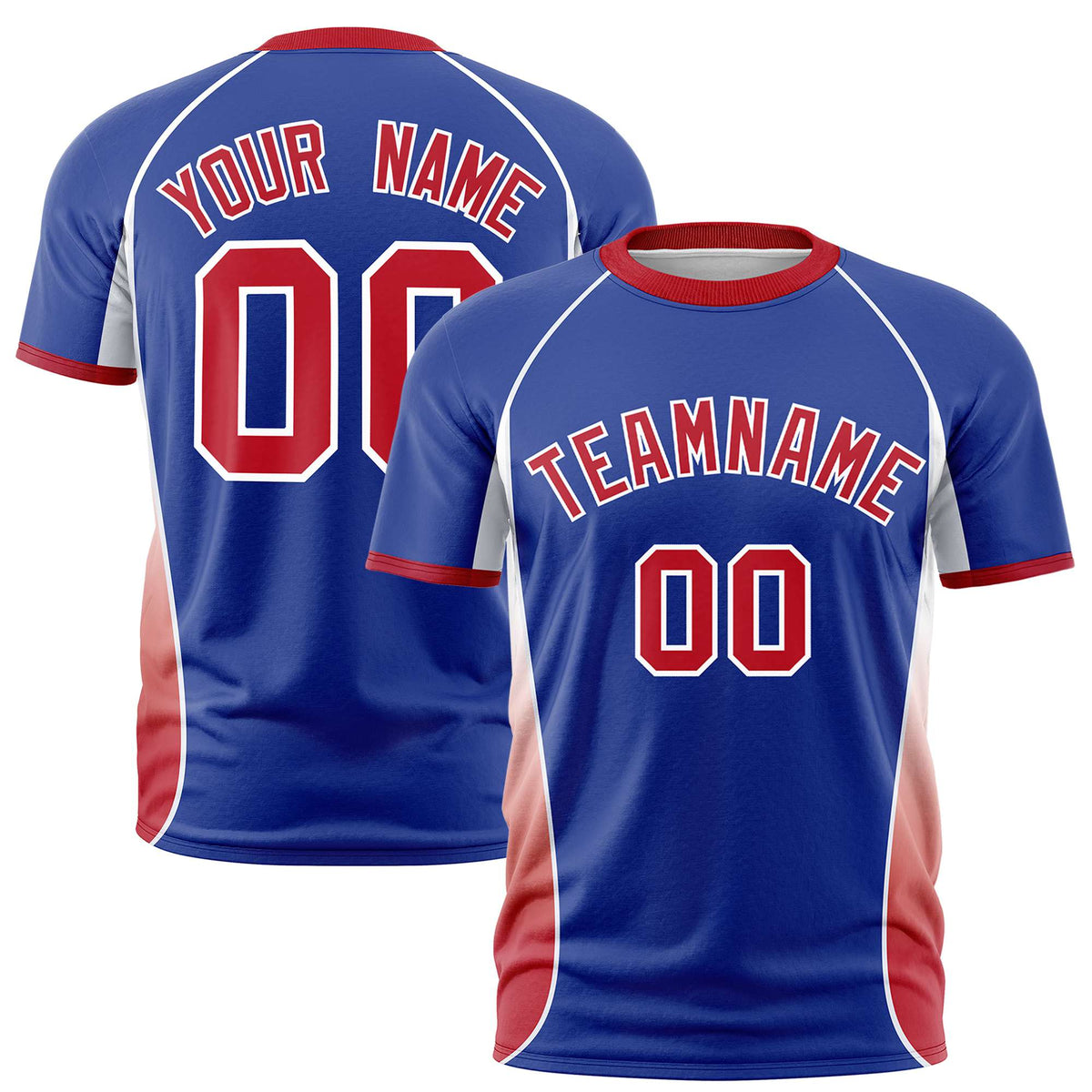 Custom Royal Blue White-Red Crew neck Side Gradient Fashion Performance T-Shirt