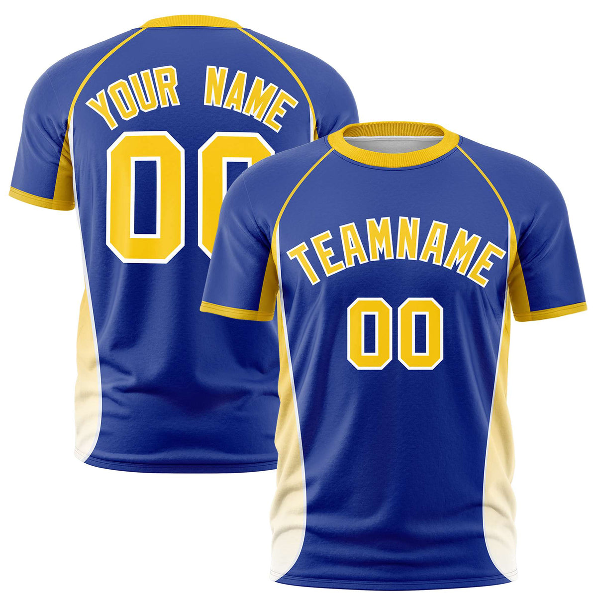 Custom Royal Blue Gold 01-White Crew neck Side Gradient Fashion Performance T-Shirt