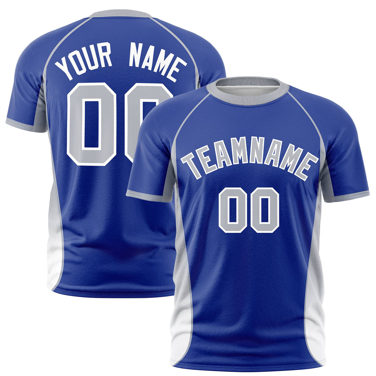 Custom Royal Blue Gray-White Crew neck Side Gradient Fashion Performance T-Shirt