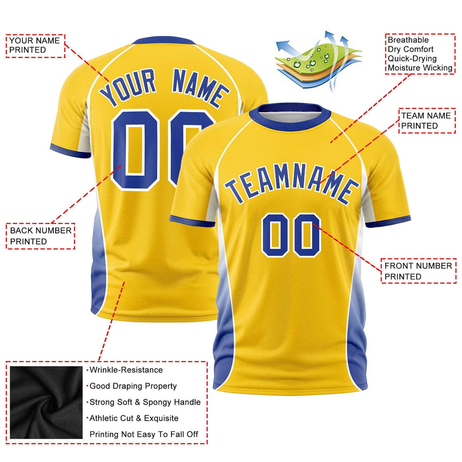 Custom Gold 01 White-Royal Blue Crew neck Side Gradient Fashion Performance T-Shirt