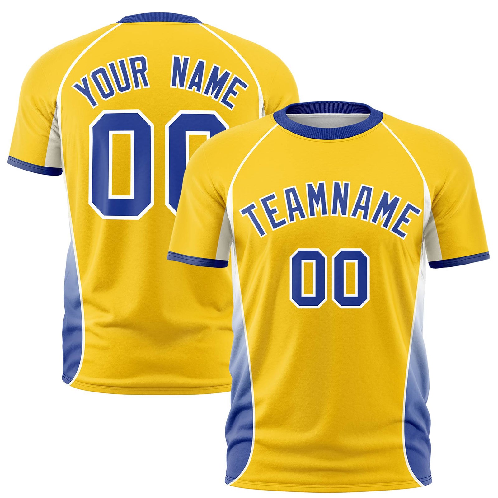 Custom Gold 01 White-Royal Blue Crew neck Side Gradient Fashion Performance T-Shirt