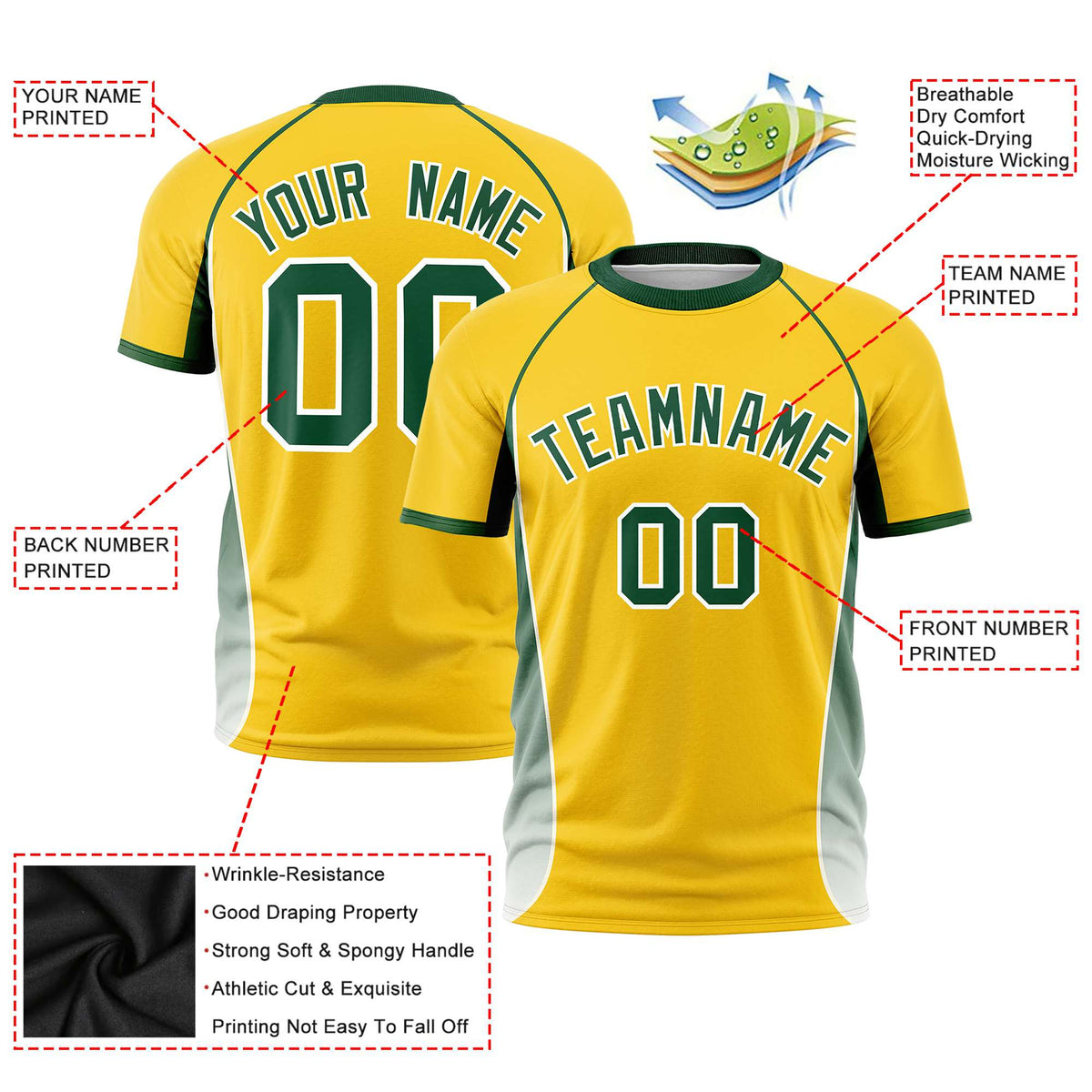 Custom Gold 01 Green-White Crew neck Side Gradient Fashion Performance T-Shirt