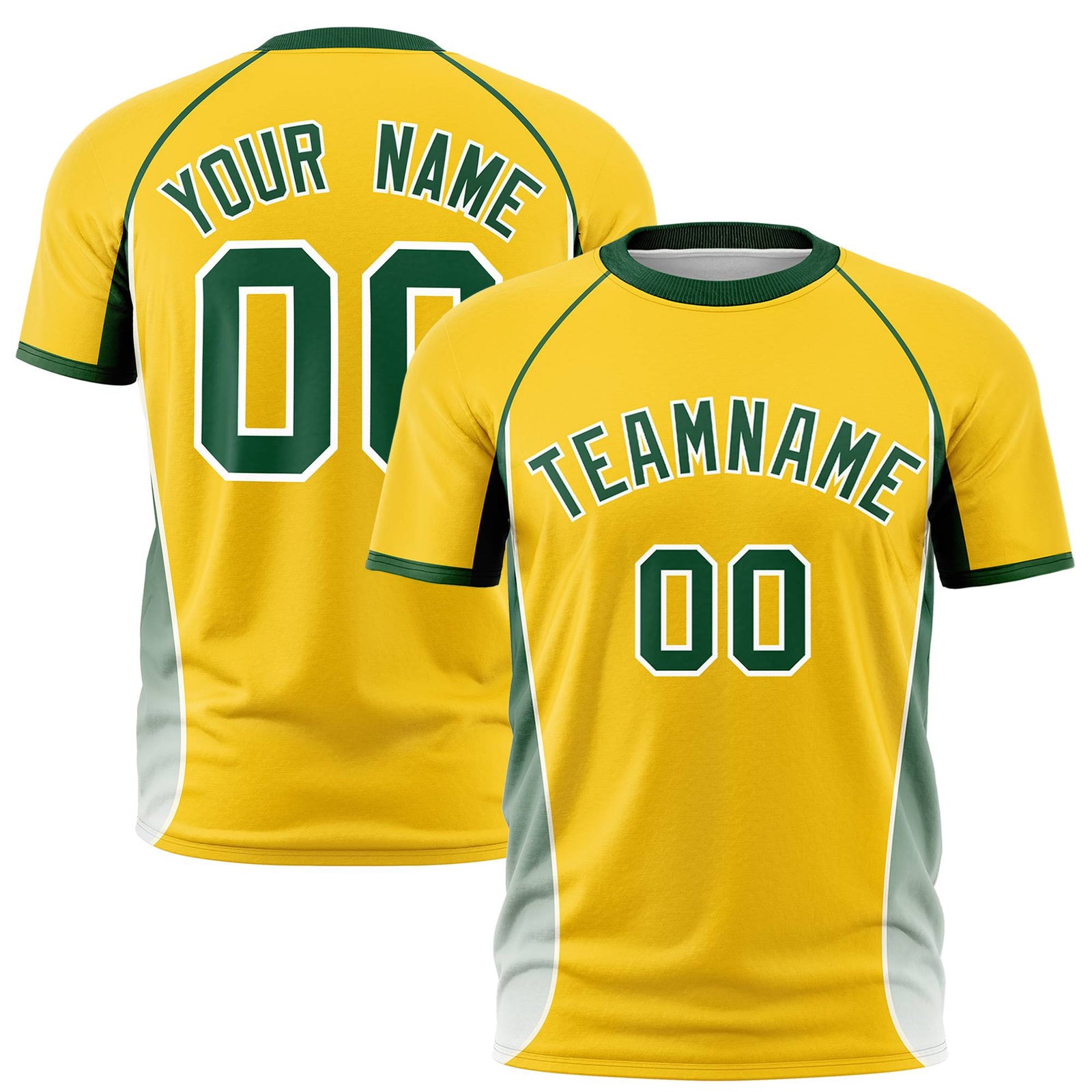 Custom Gold 01 Green-White Crew neck Side Gradient Fashion Performance T-Shirt