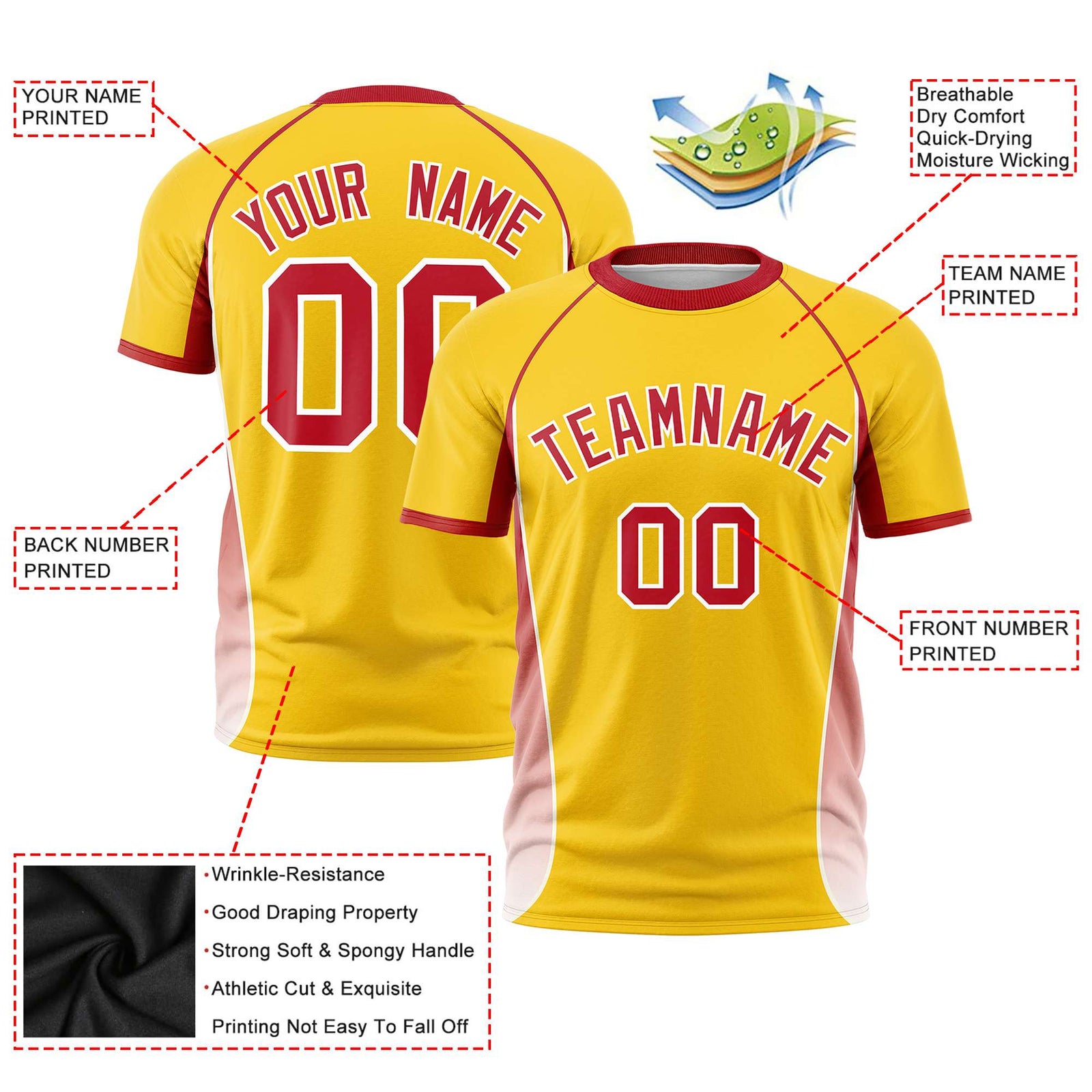 Custom Gold 01 Red-White Crew neck Side Gradient Fashion Performance T-Shirt