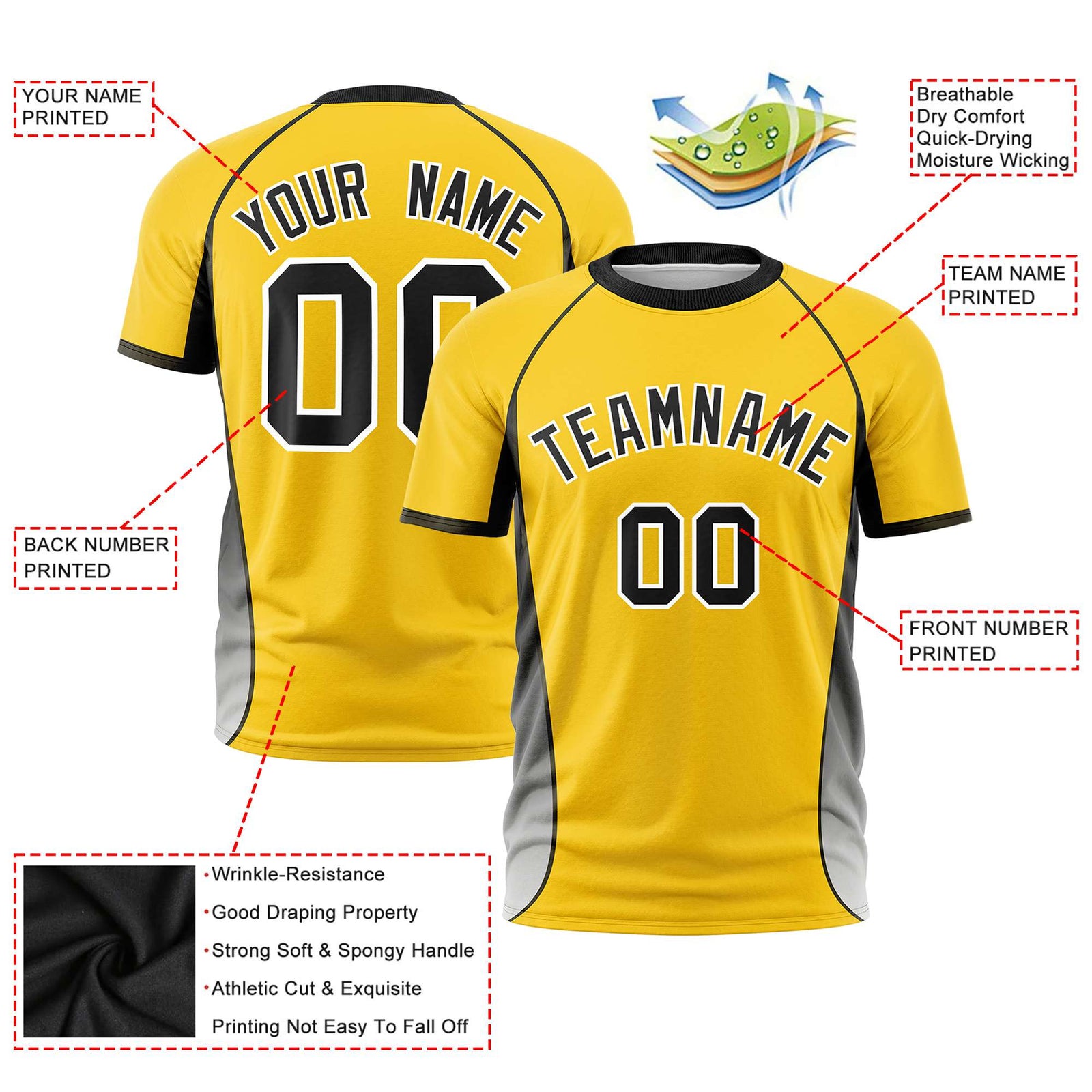 Custom Gold 01 Black-White Crew neck Side Gradient Fashion Performance T-Shirt