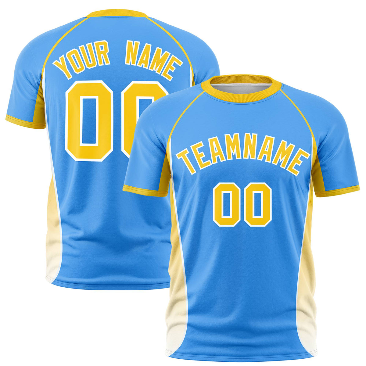 Custom Powder Blue Gold 01-White Crew neck Side Gradient Fashion Performance T-Shirt