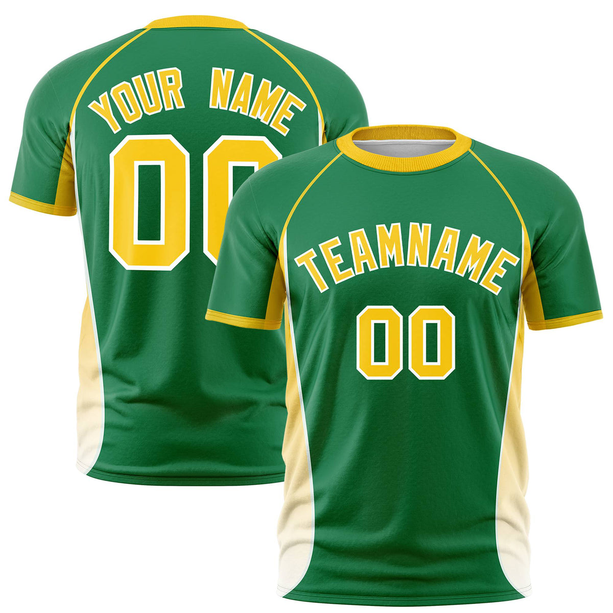 Custom Kelly Green Gold 01-White Crew neck Side Gradient Fashion Performance T-Shirt